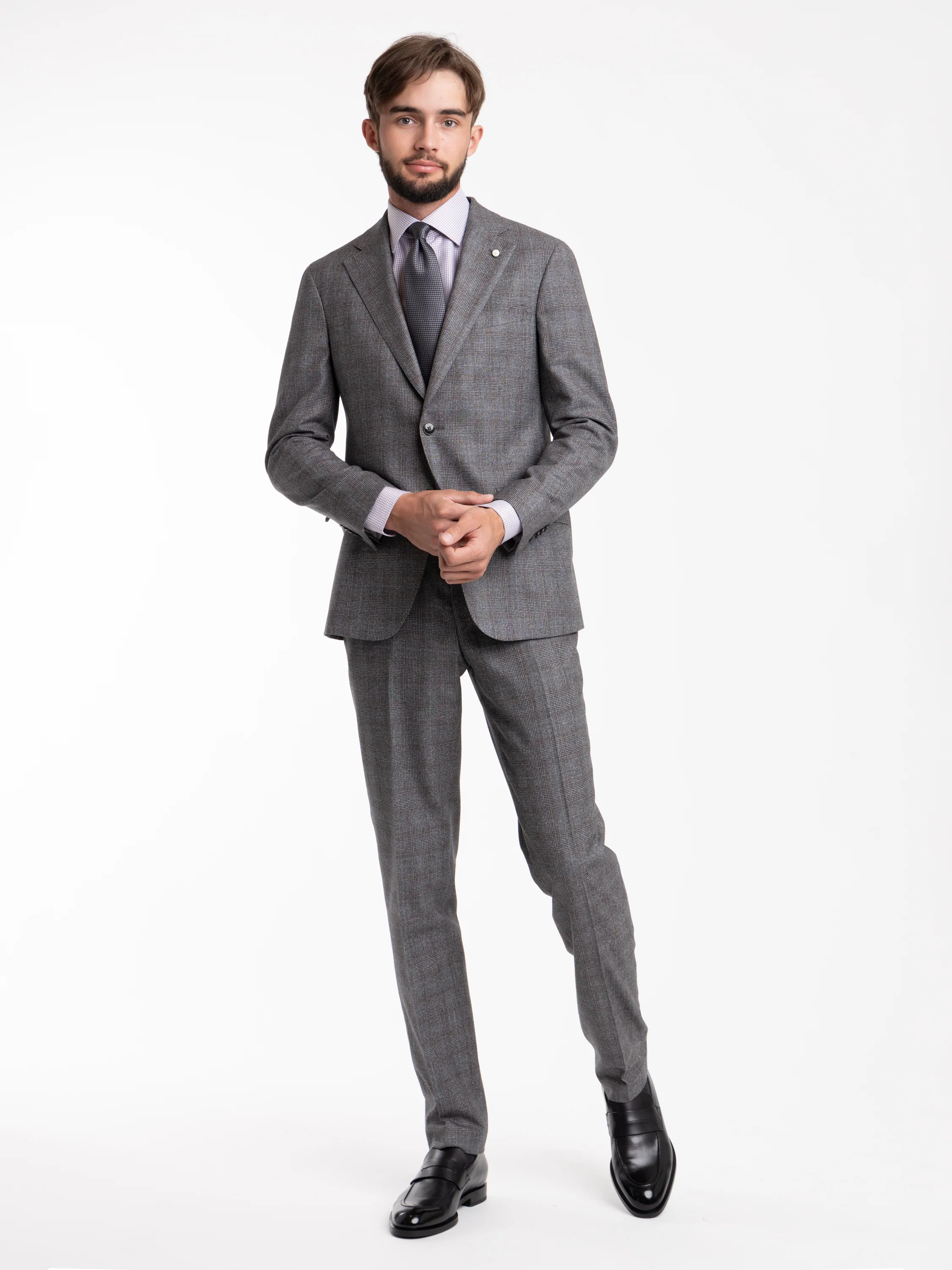 Grey Check Wool-Cotton Suit