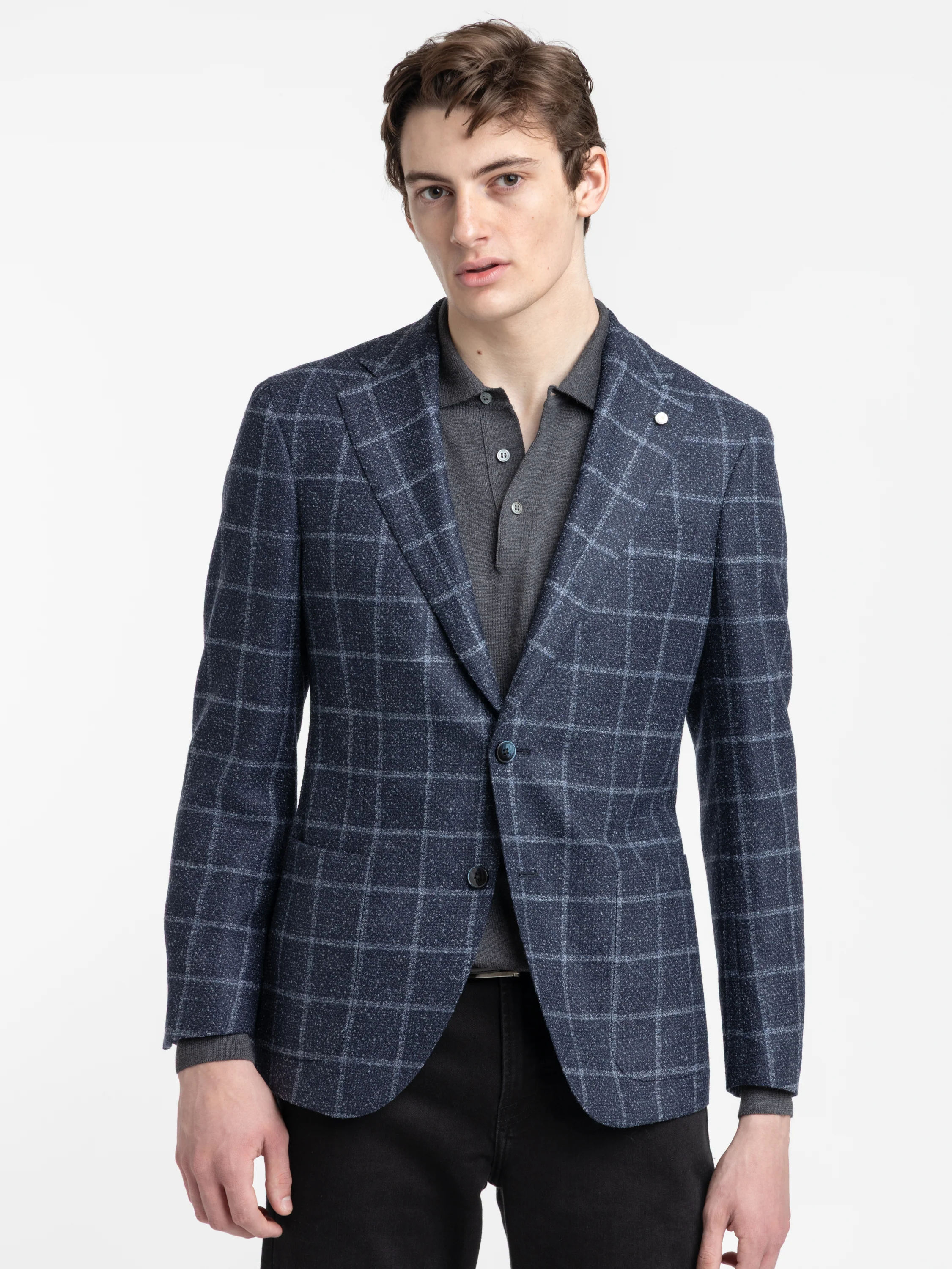 Blue Windowpane Wool-Blended Sport Jacket