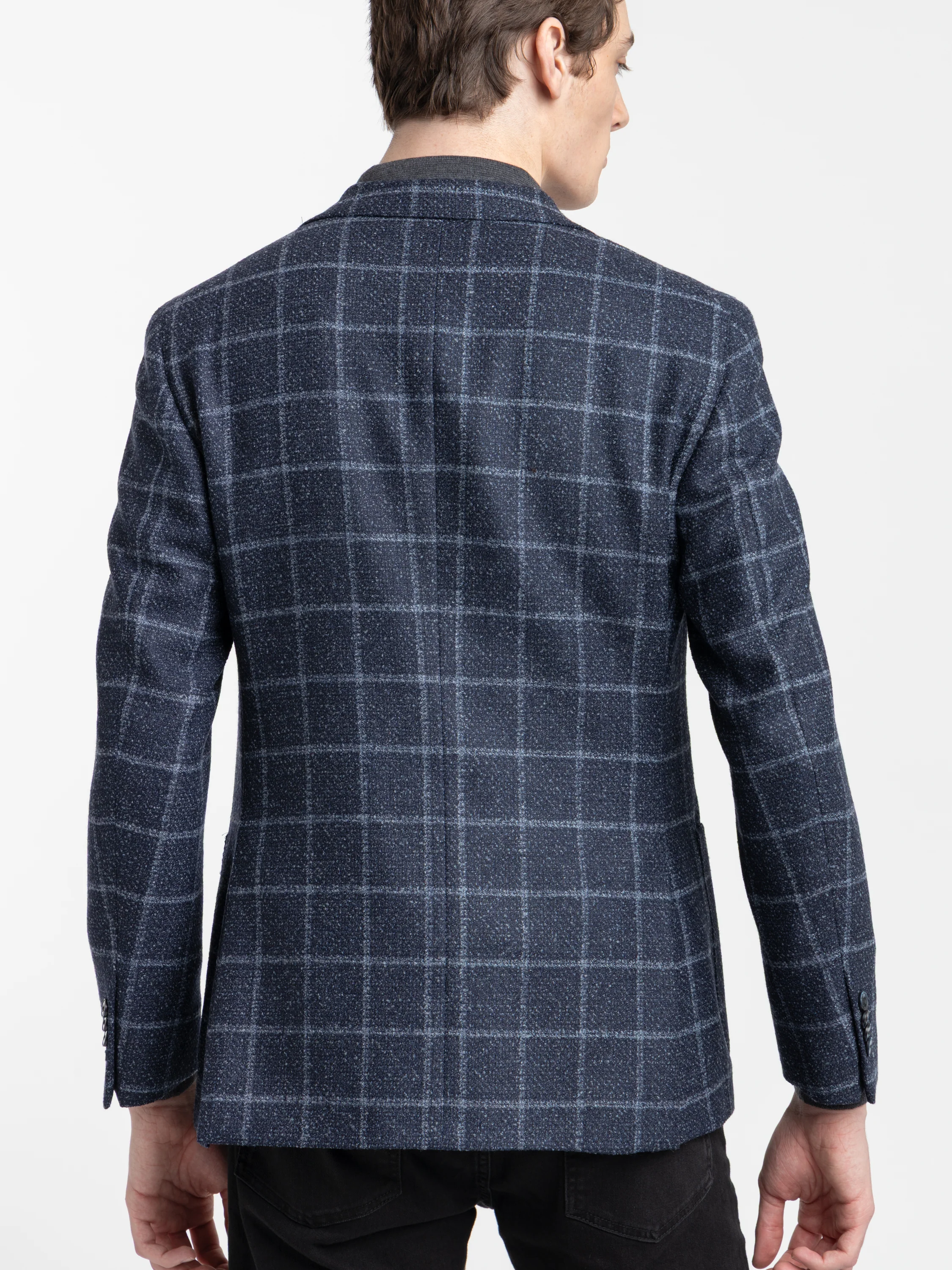 Blue Windowpane Wool-Blended Sport Jacket - Image 7