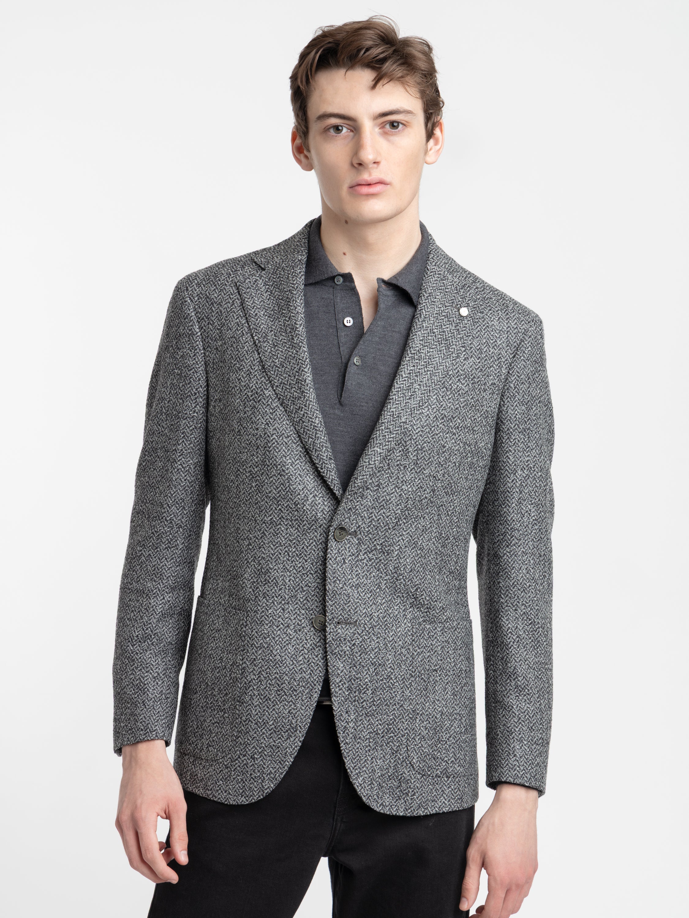 Grey Herringbone Wool-Blended Sport Jacket