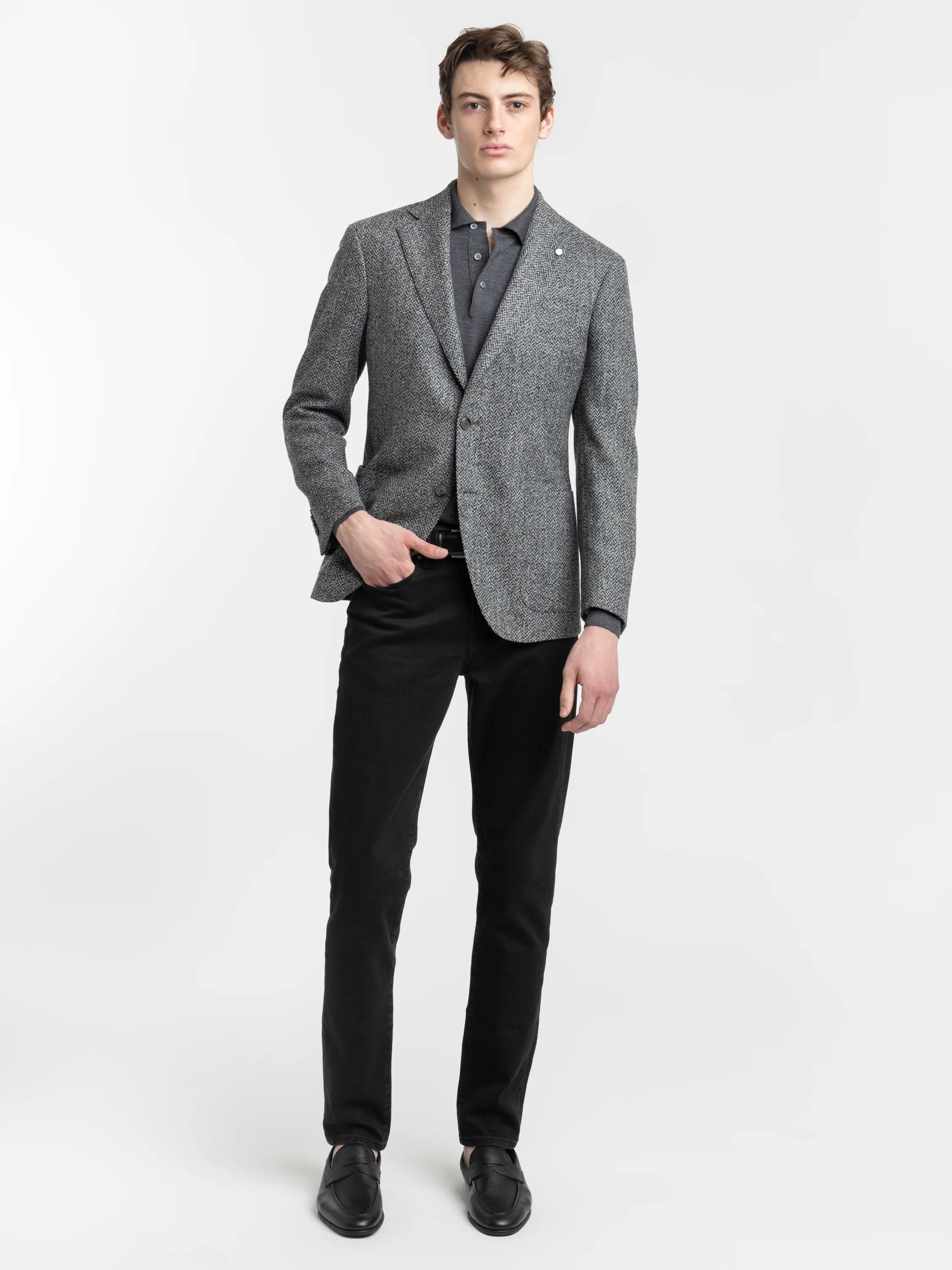 Grey Herringbone Wool-Blended Sport Jacket - Image 2