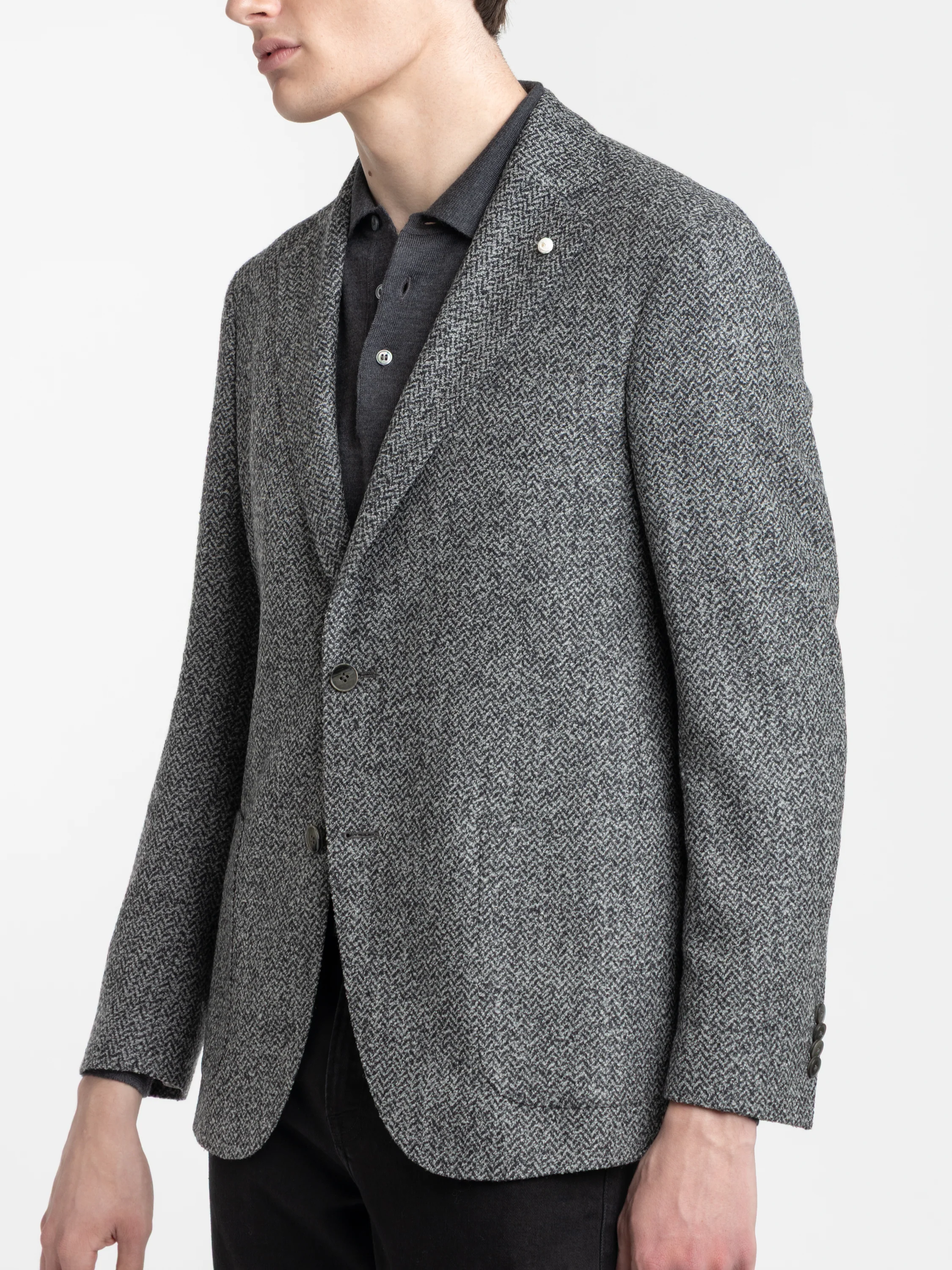 Grey Herringbone Wool-Blended Sport Jacket - Image 3