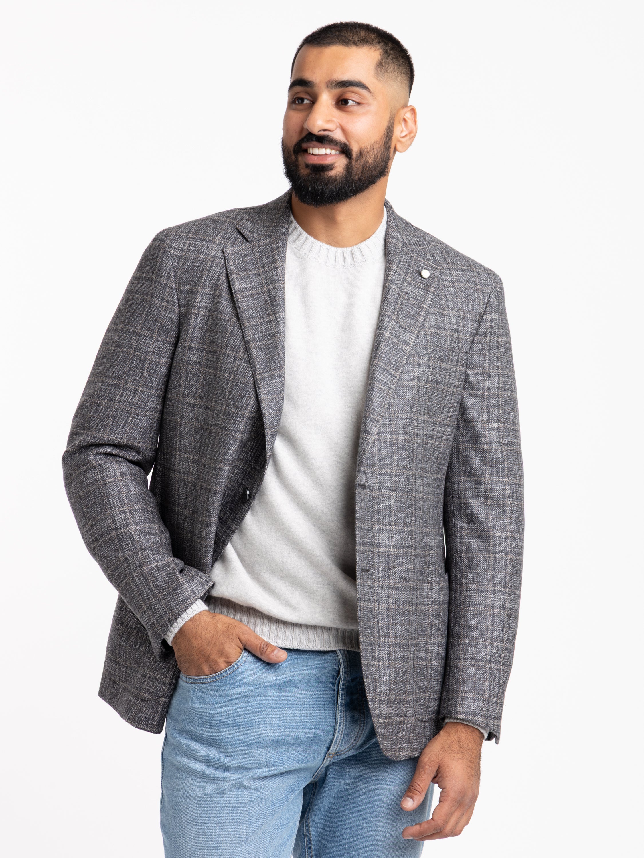 Grey Glen Check Wool-Cotton Sport Jacket