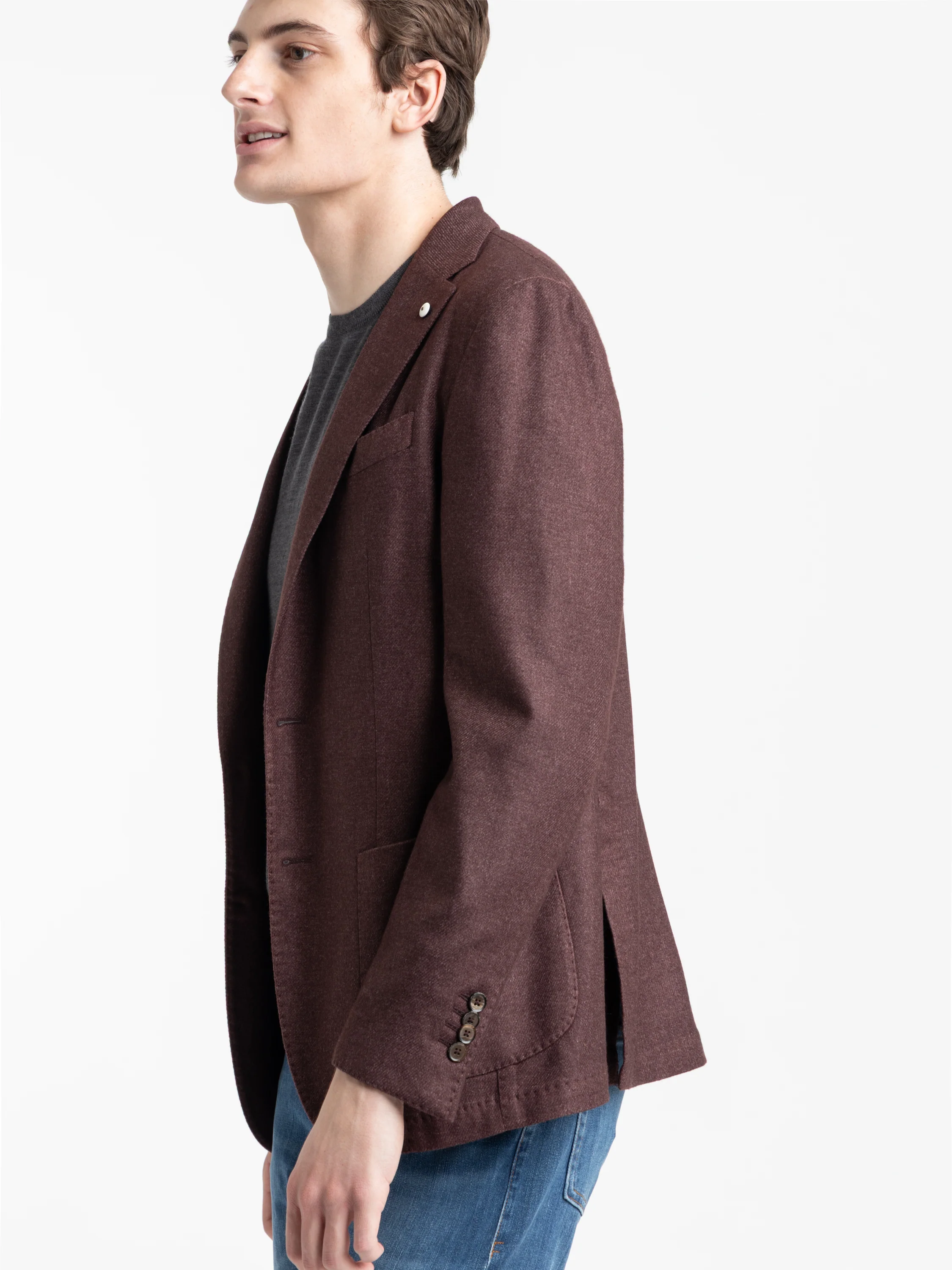 Dark Burgundy Wool Cashmere Blend Sport Jacket - Image 3
