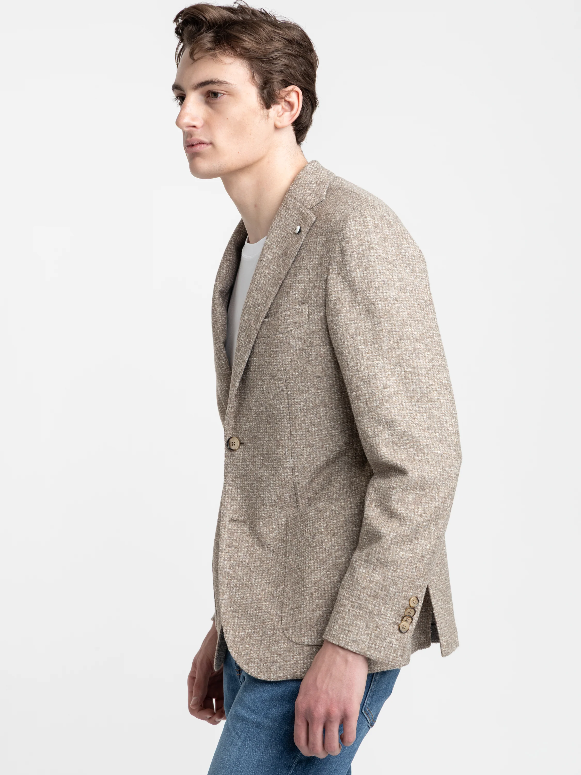Light Brown Cotton-Wool Blend Microcheck Sport Jacket - Image 3
