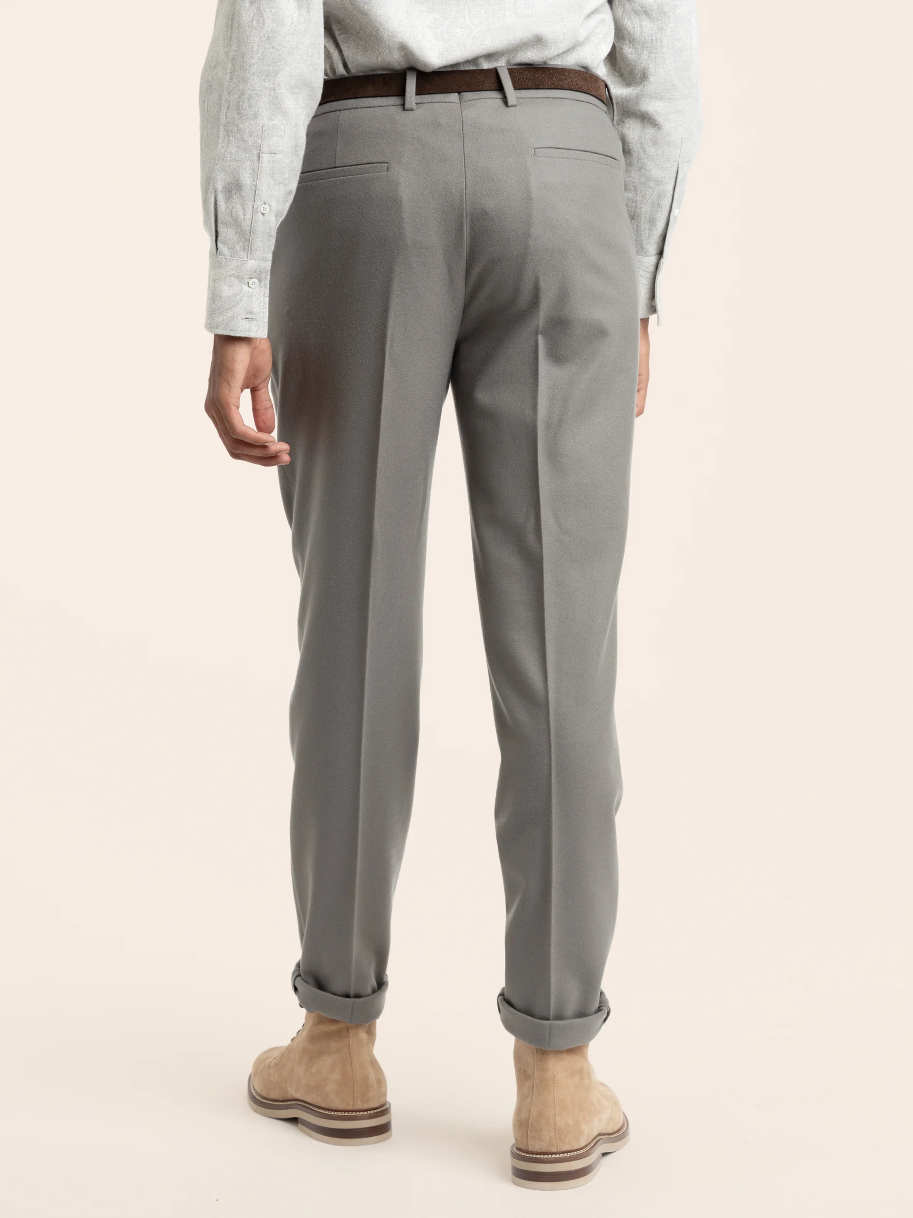 Military Green Gabardine Pleated Trousers - Image 3