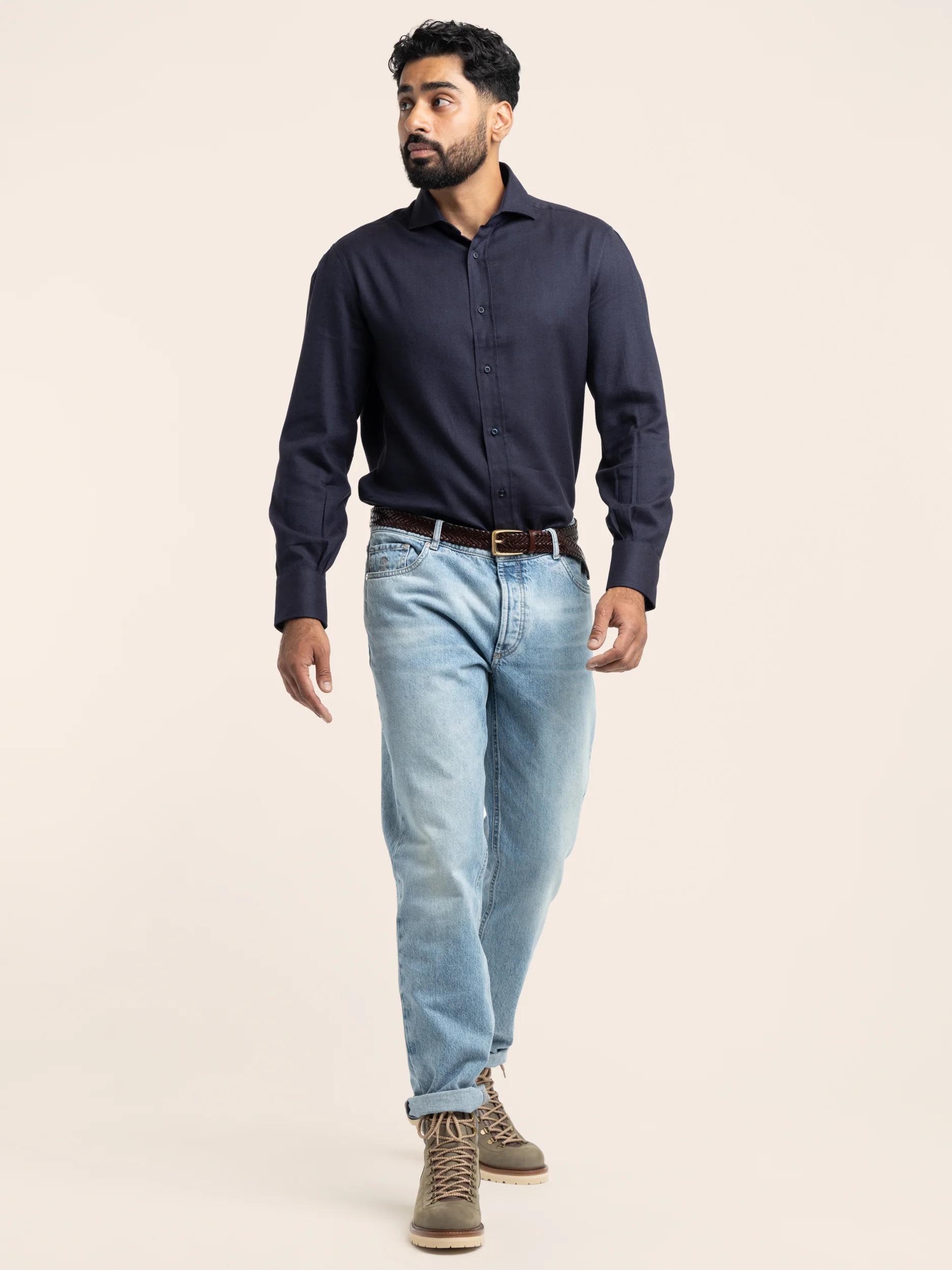 Navy Cotton-Blend Dress Shirt - Image 2