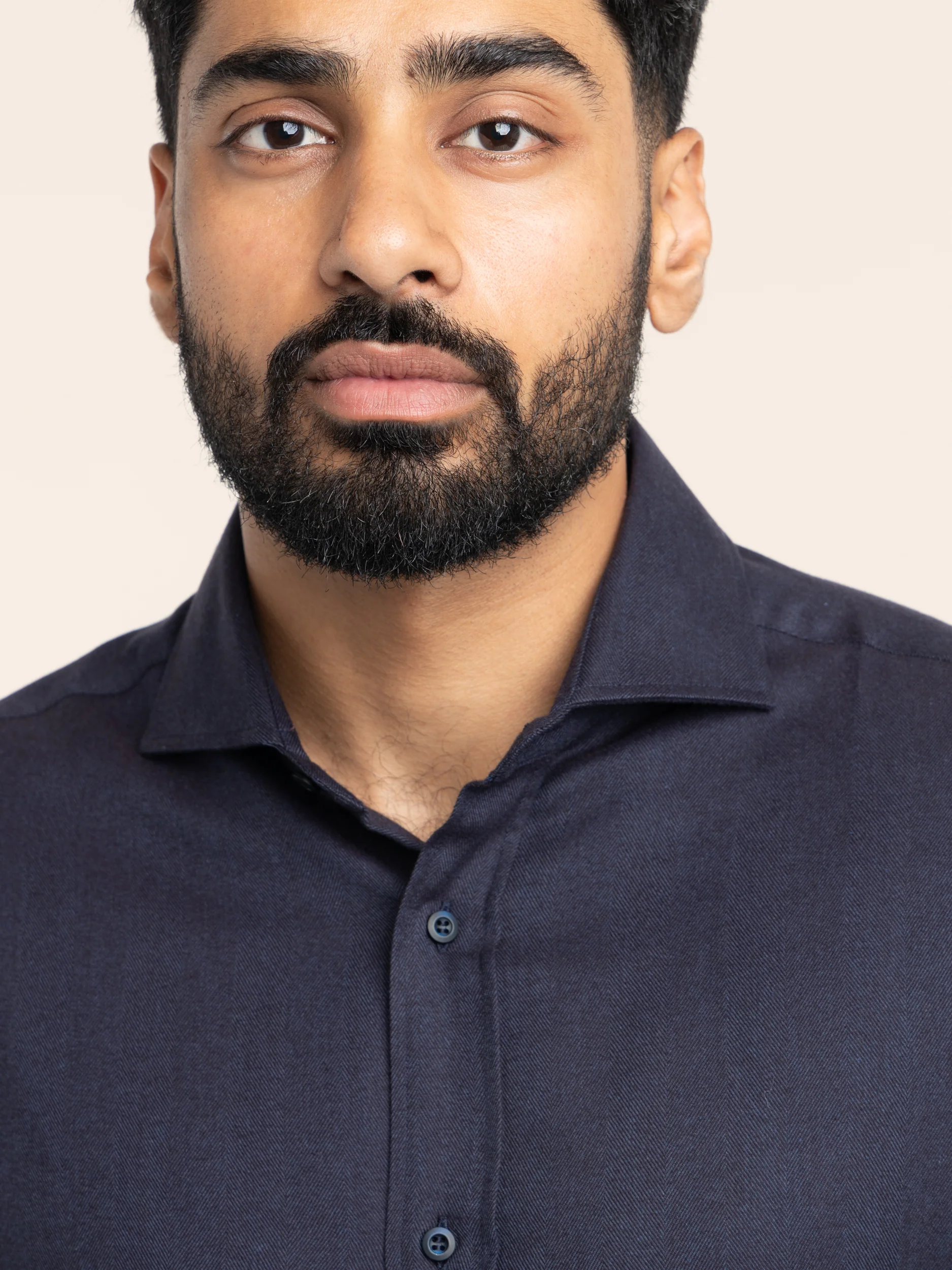 Navy Cotton-Blend Dress Shirt - Image 5