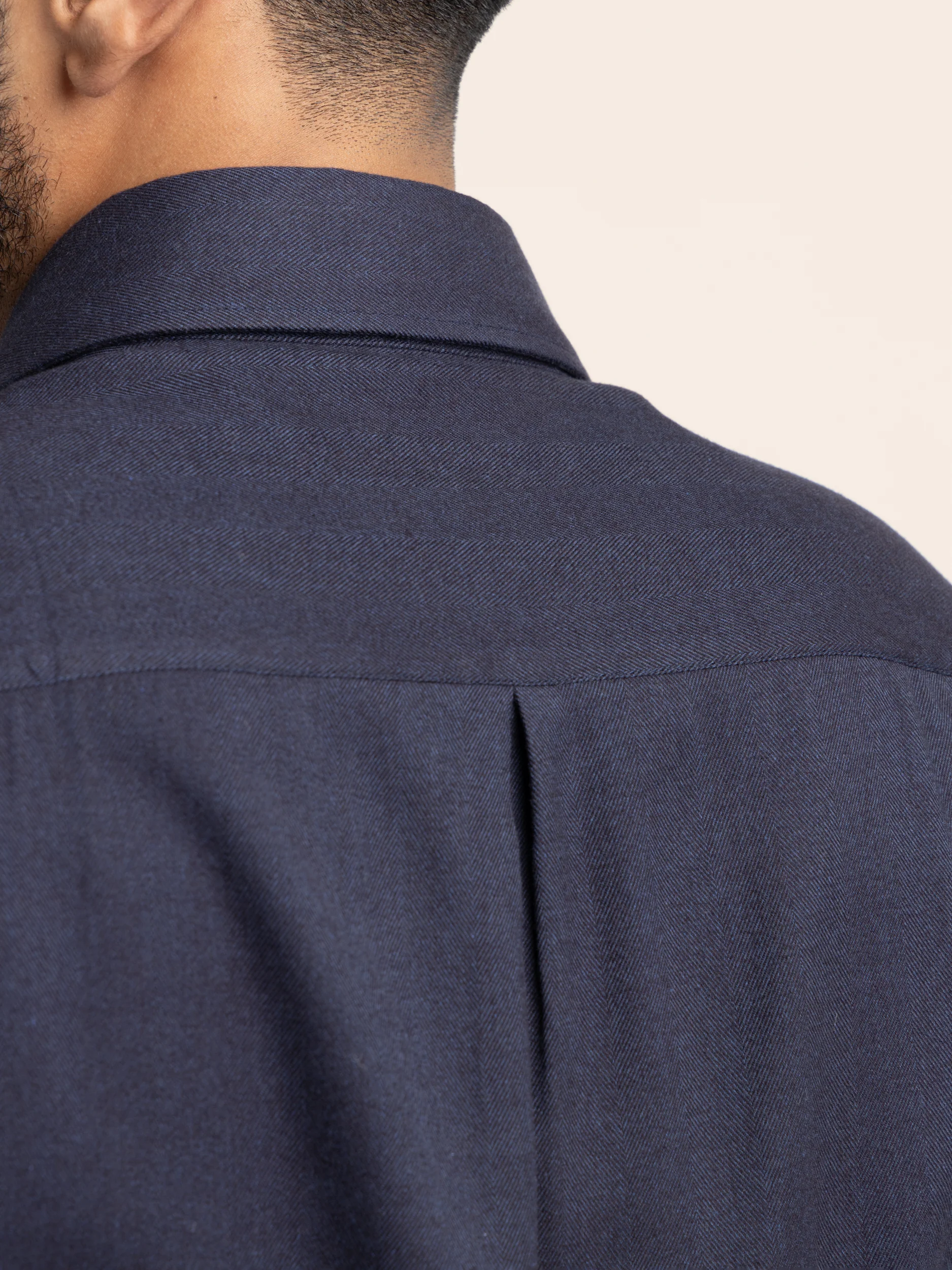 Navy Cotton-Blend Dress Shirt - Image 6