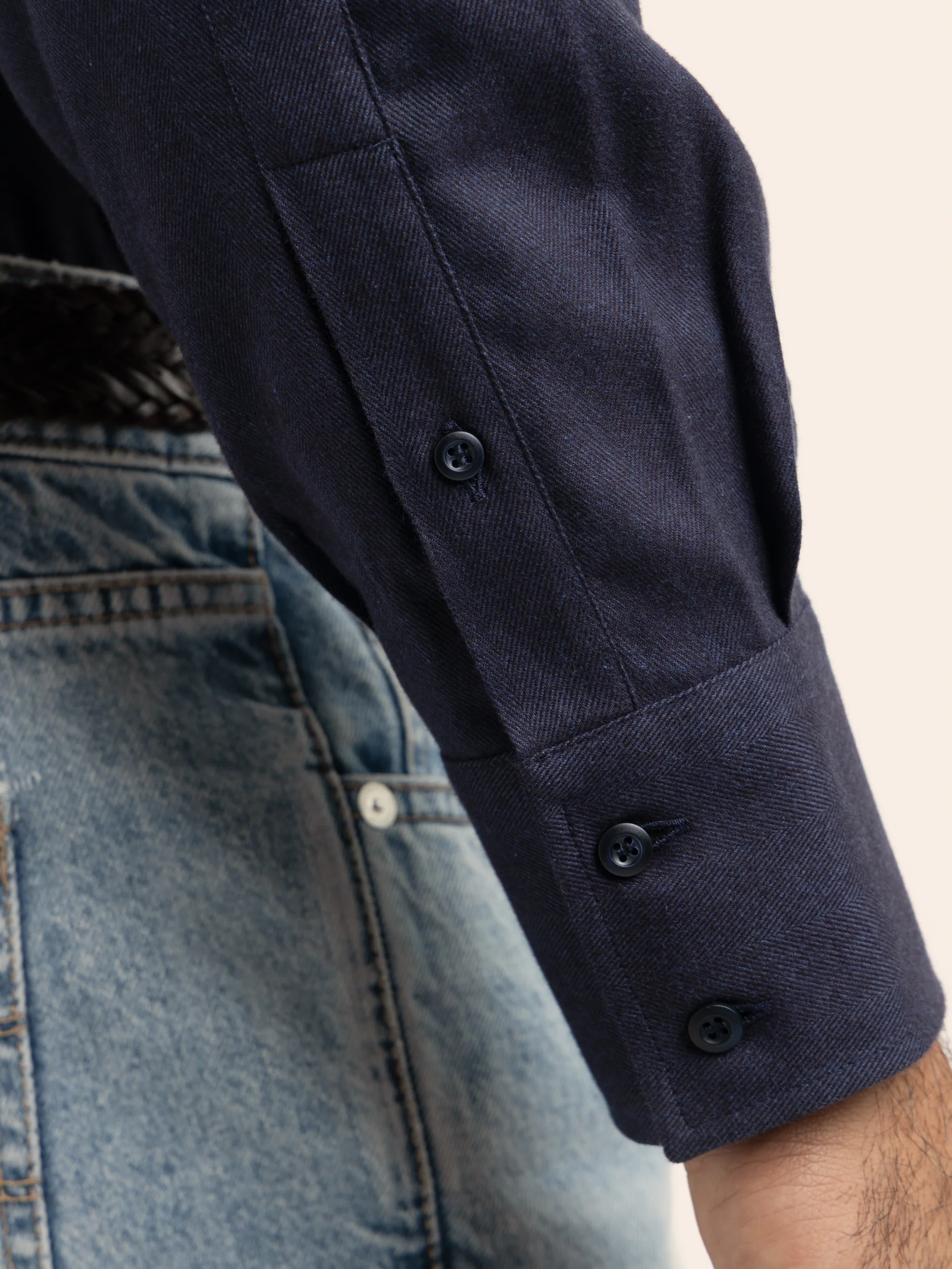 Navy Cotton-Blend Dress Shirt - Image 8