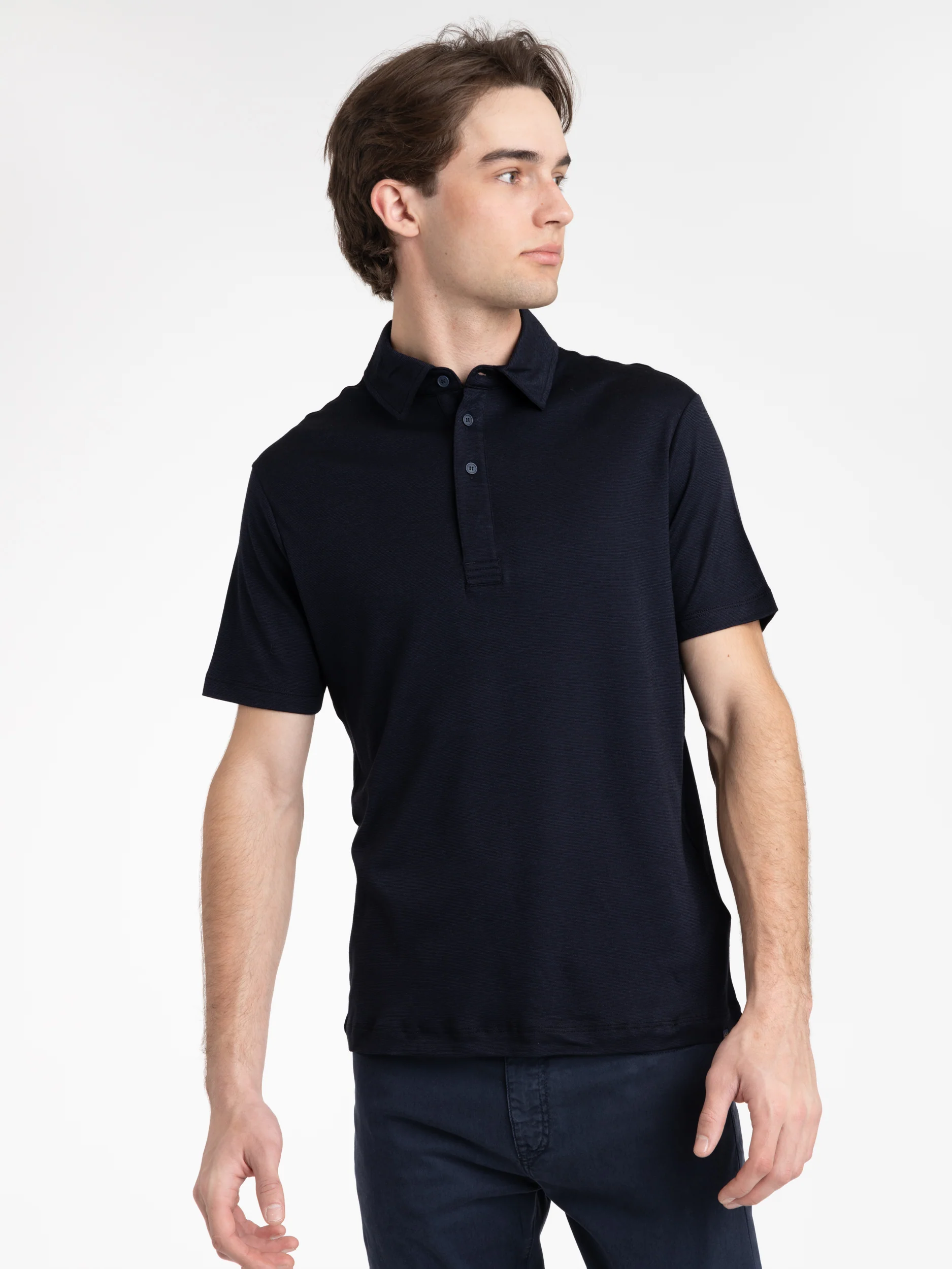 Navy Cotton Tencel Polo Shirt