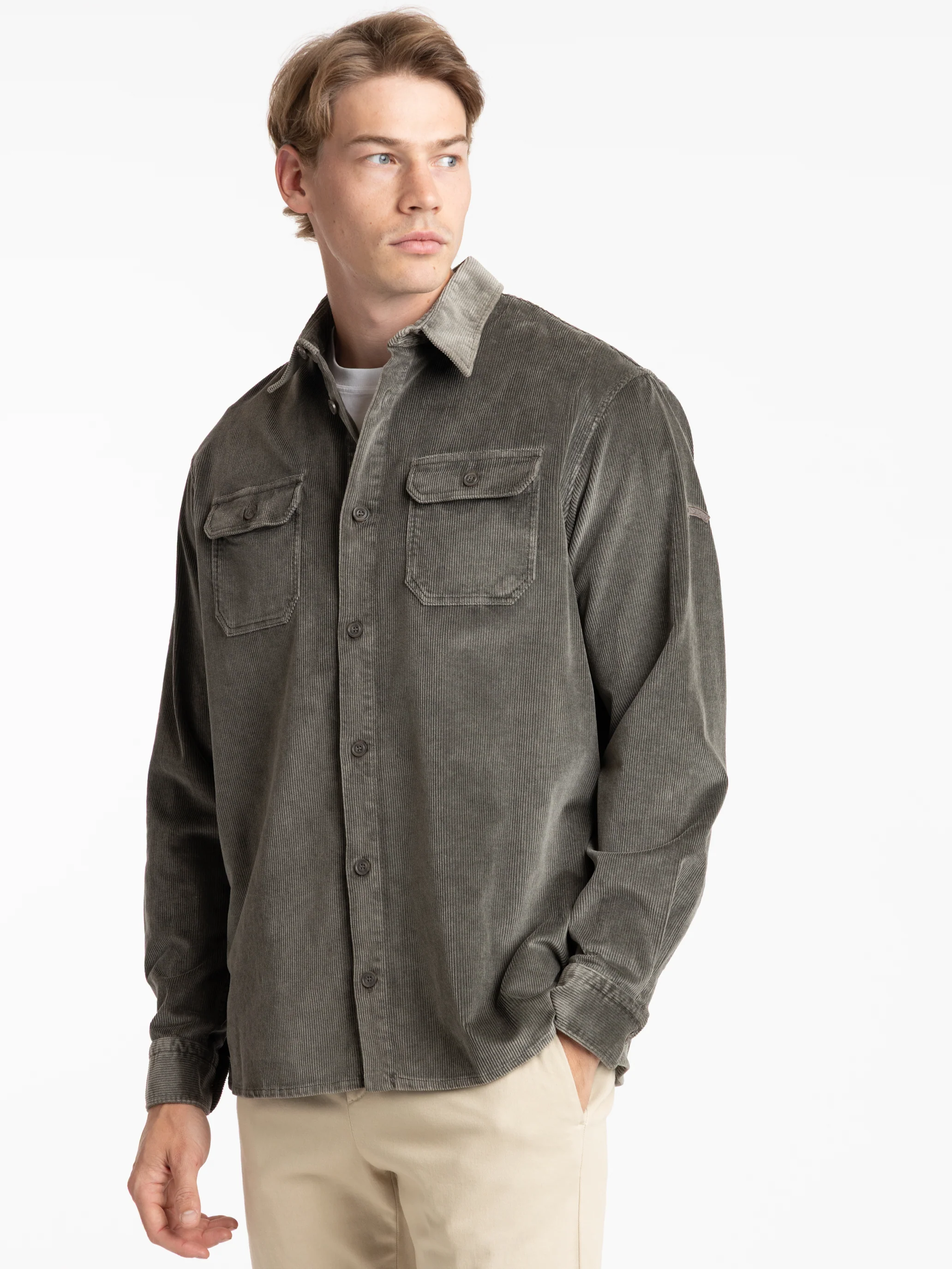 Brown Cotton Corduroy Overshirt With Chest Pockets