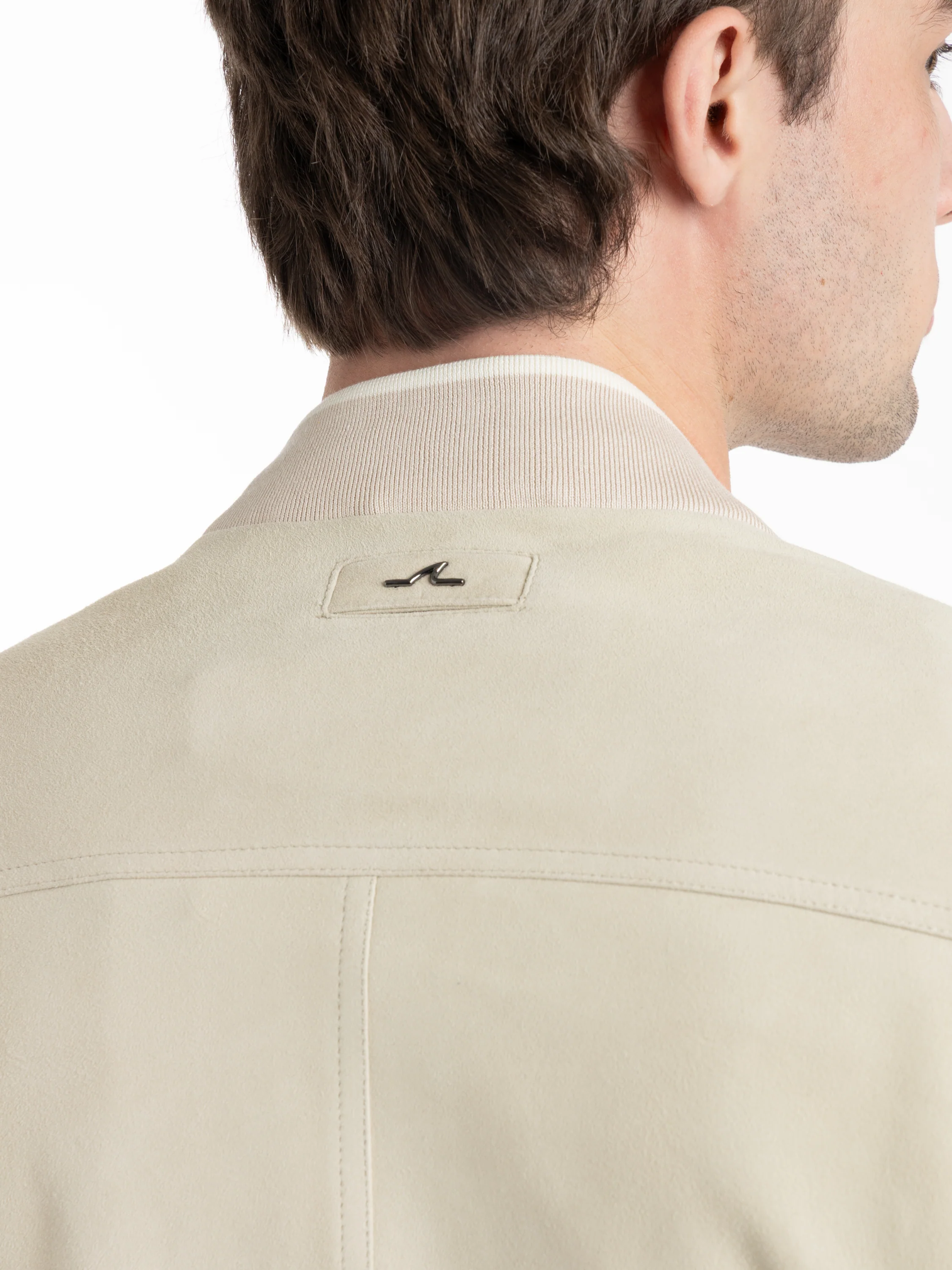 Light Beige Aqualeather Suede Bomber Jacket - Image 5