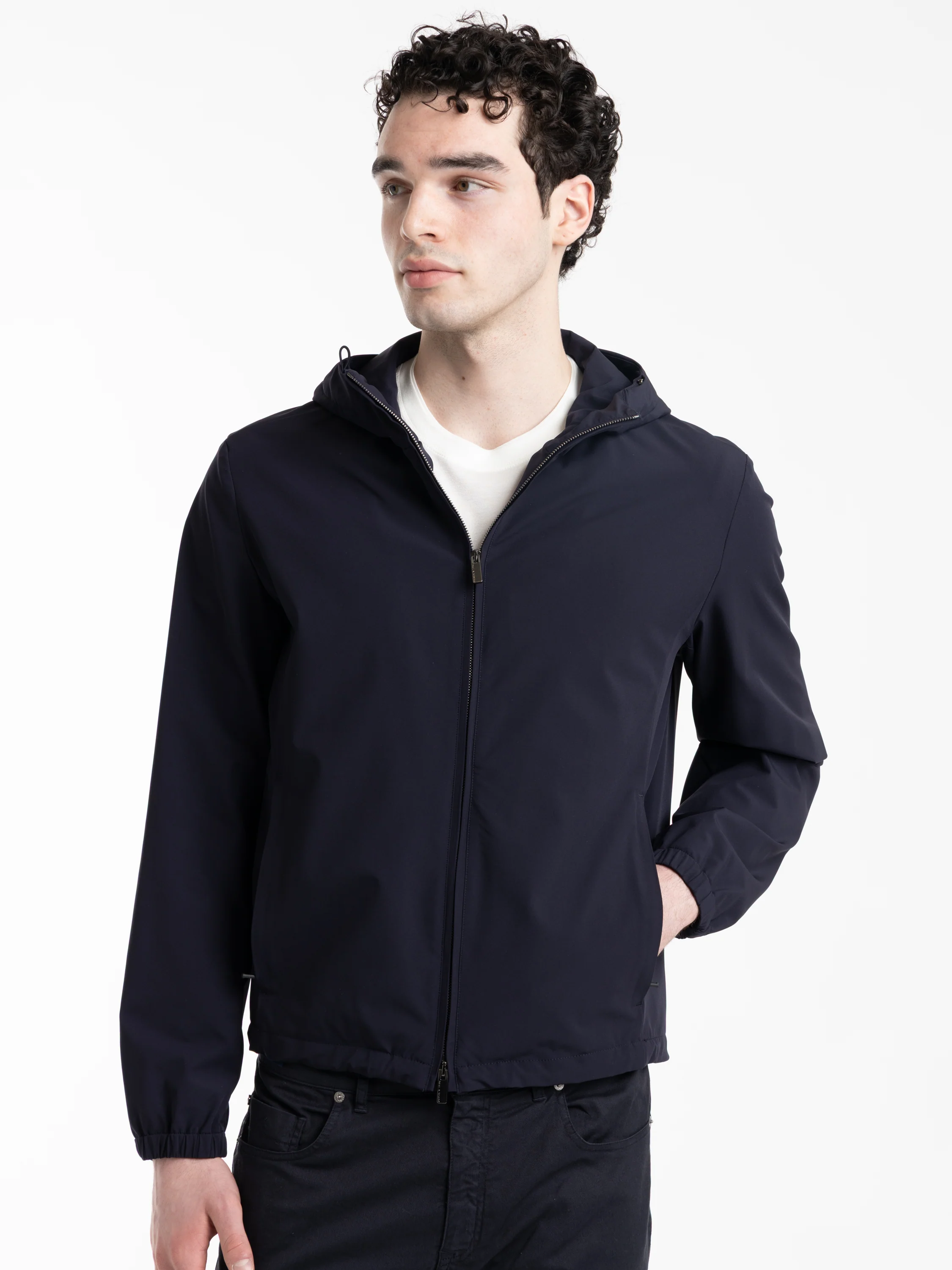 Navy Slim Fit Hooded Jacket
