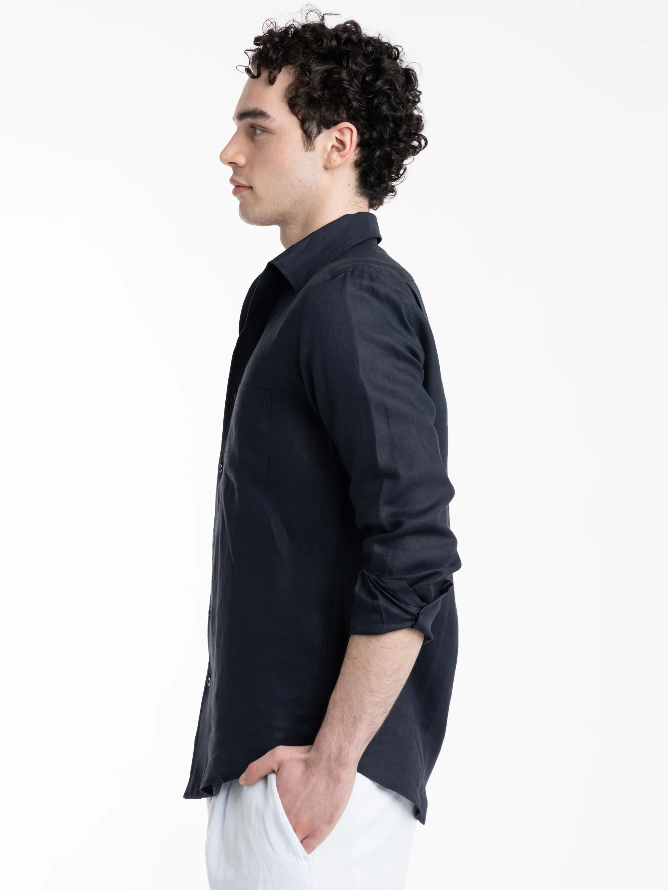 Navy Soffio Linen Shirt - Image 3