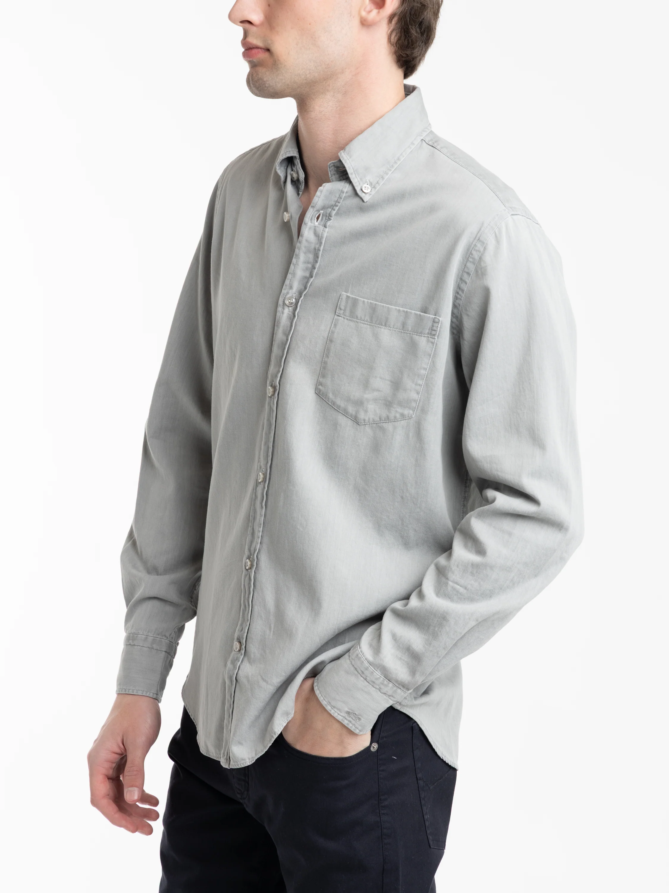 Grey Giza Cotton X-Soft Denim Shirt - Image 2
