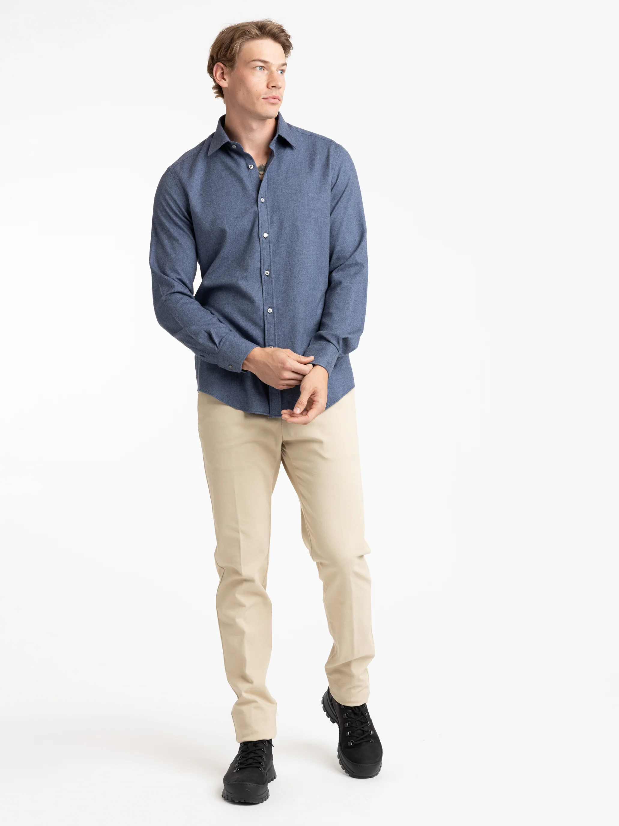 Blue Cotton Flannel Sport Shirt - Image 2