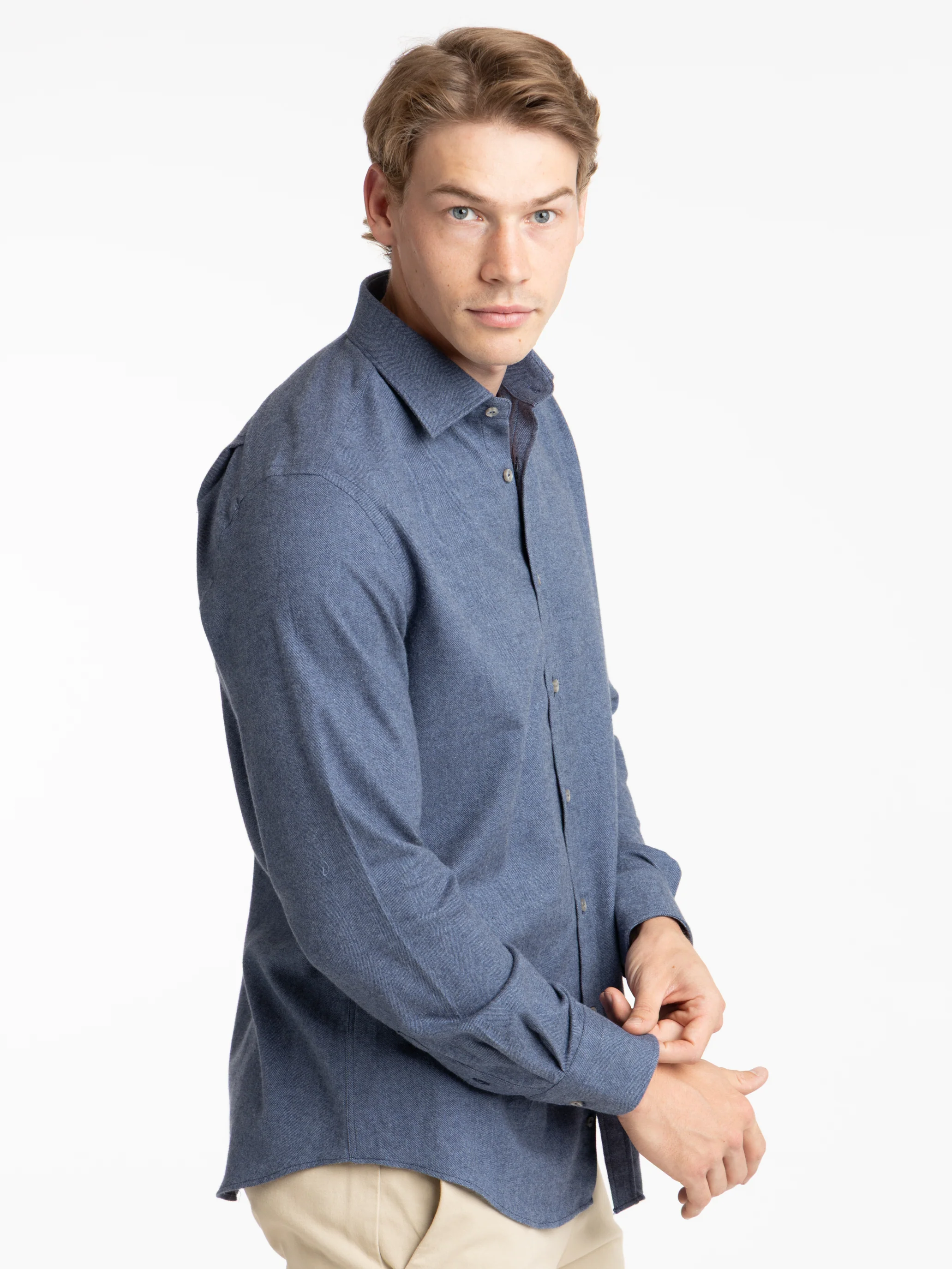 Blue Cotton Flannel Sport Shirt - Image 3