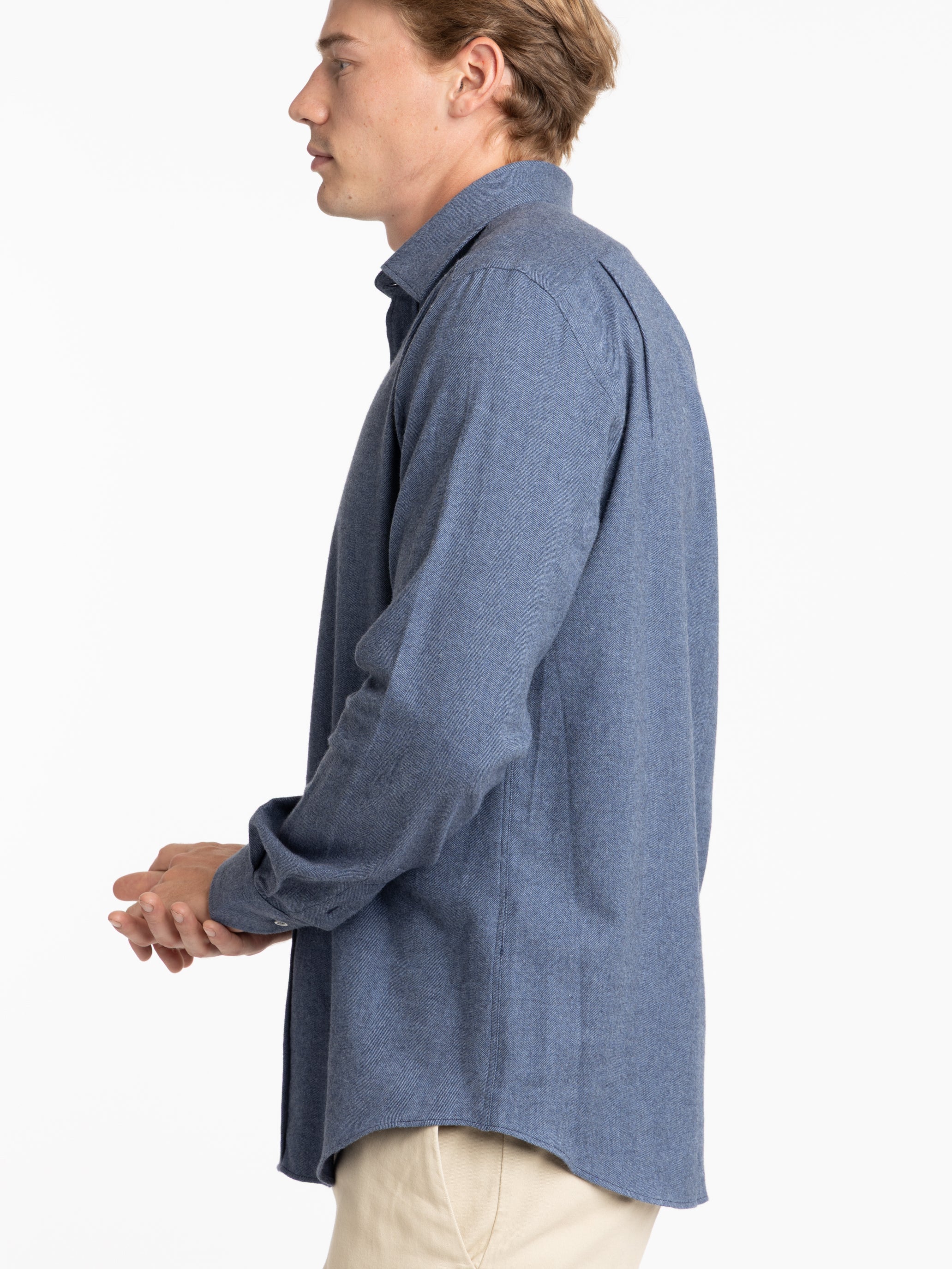 Blue Cotton Flannel Sport Shirt - Image 5