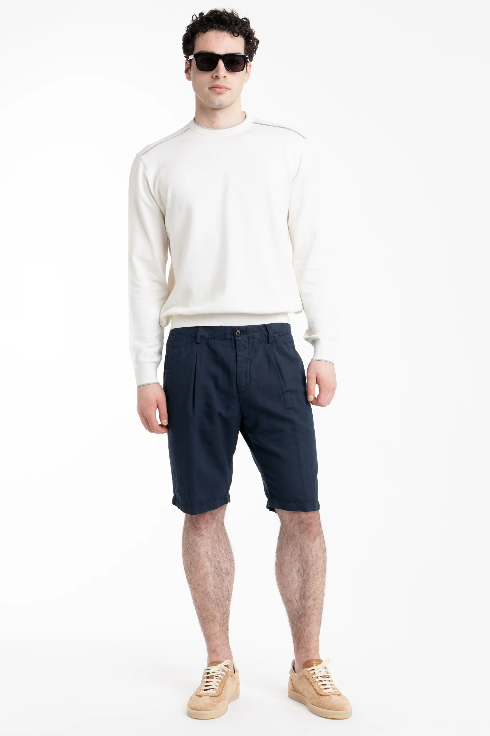 Navy Linen and Cotton Bermuda Shorts - Image 2