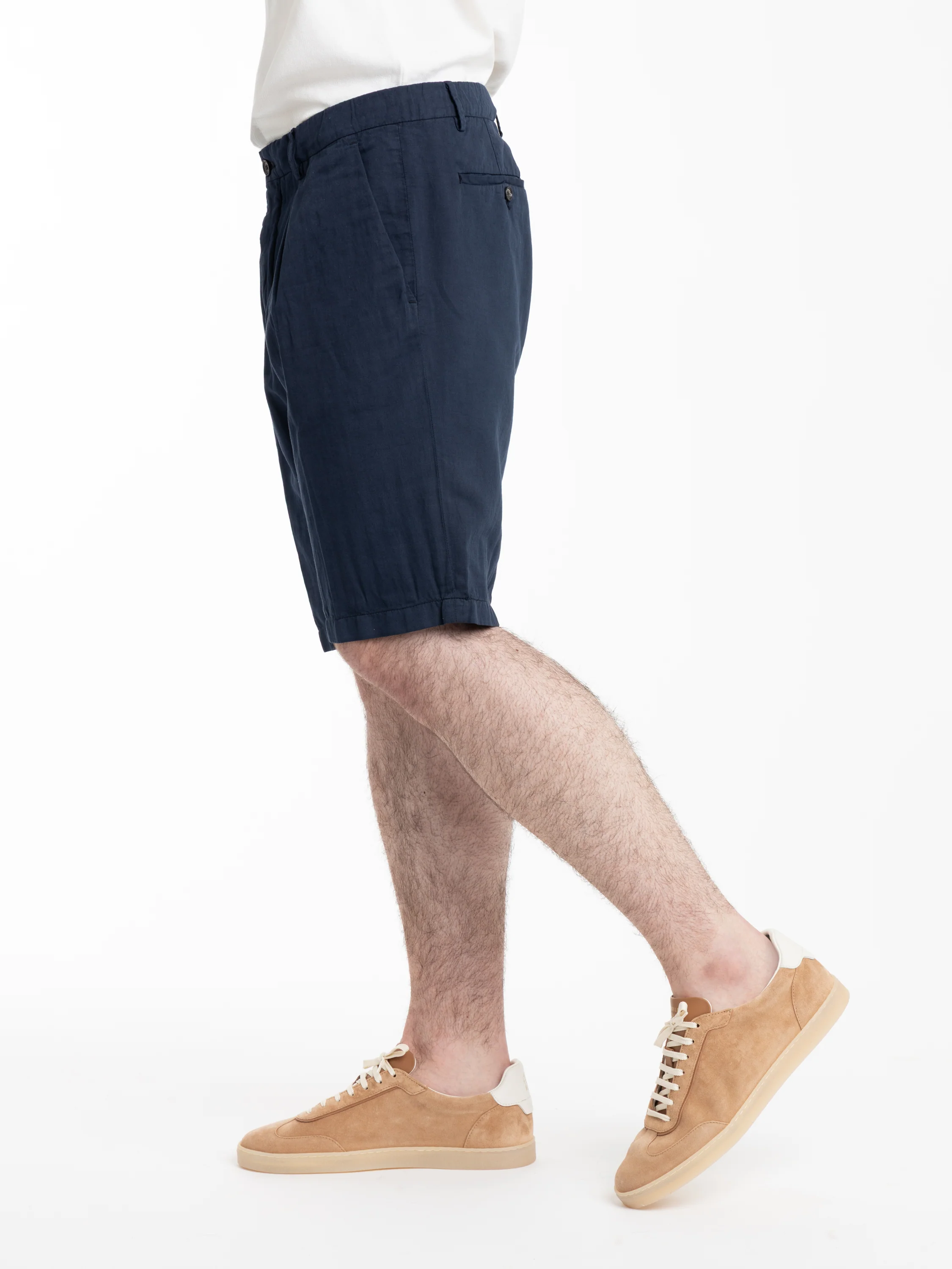 Navy Linen and Cotton Bermuda Shorts - Image 3