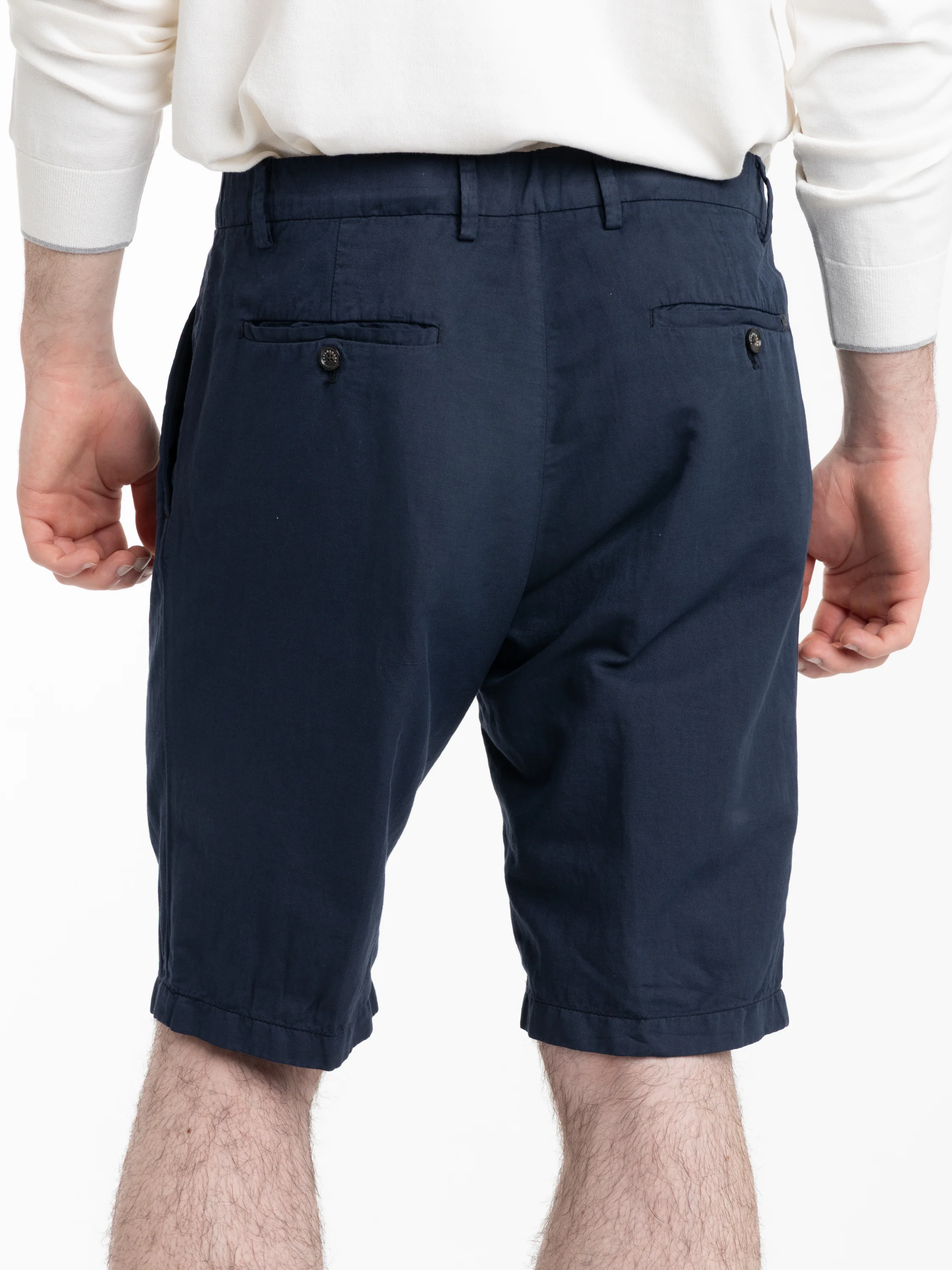Navy Linen and Cotton Bermuda Shorts - Image 5