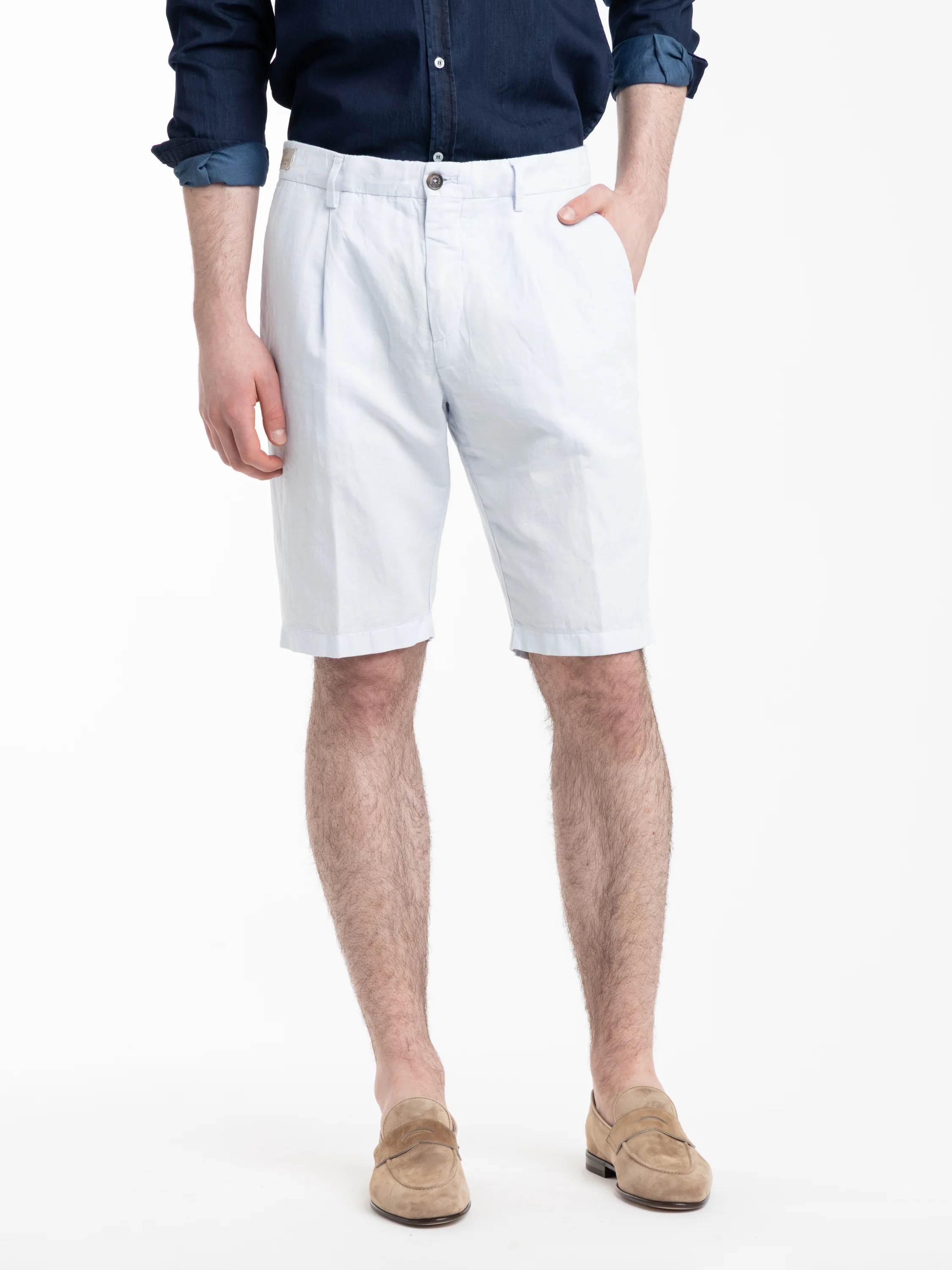 Light Blue Linen and Cotton Bermuda Shorts