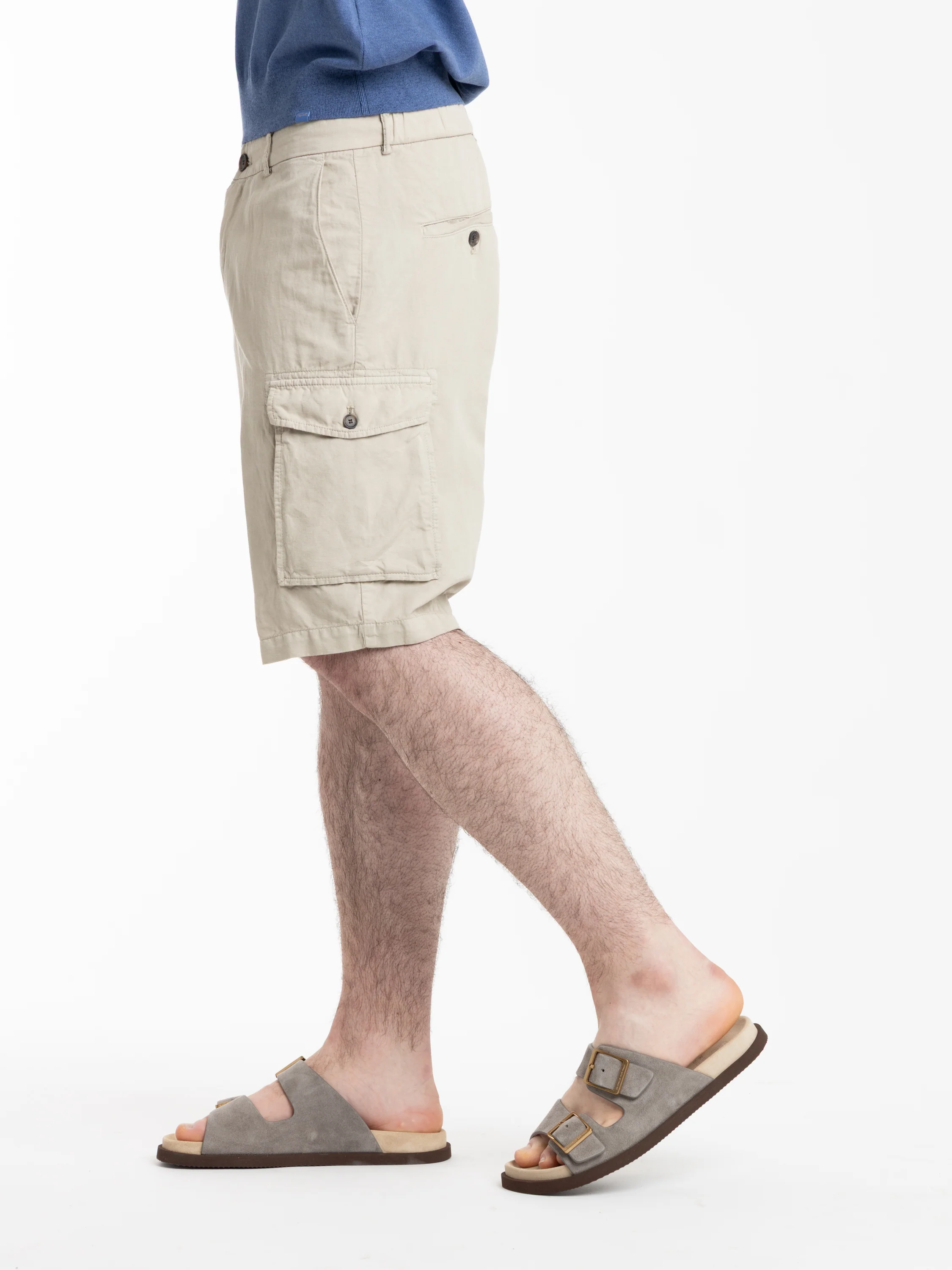 Almond Garment‑dyed Linen and Cotton Cargo Bermuda Shorts - Image 3
