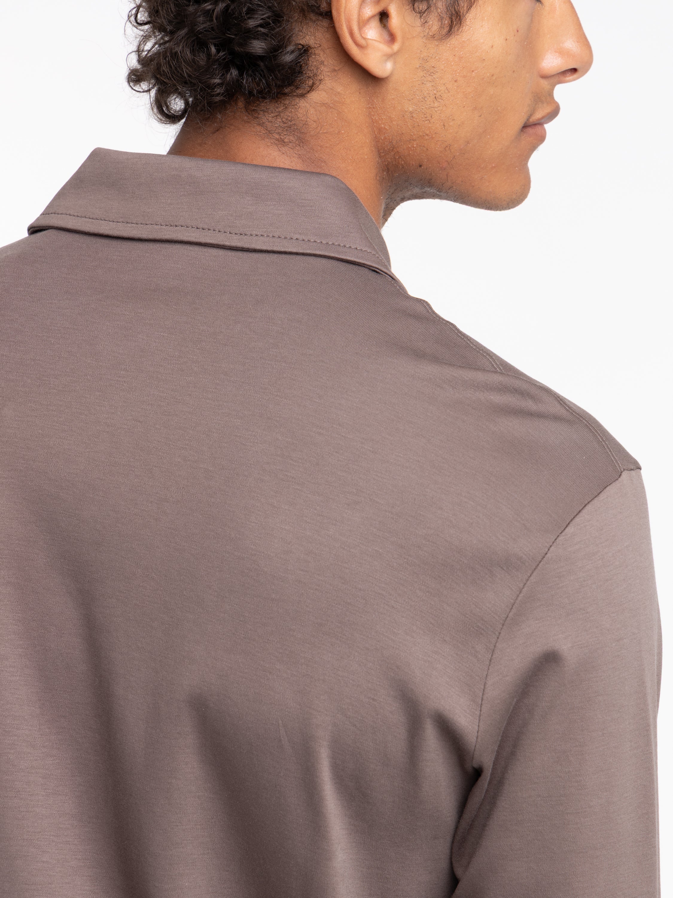 Taupe Long-Sleeved Cotton Shirt - Image 4