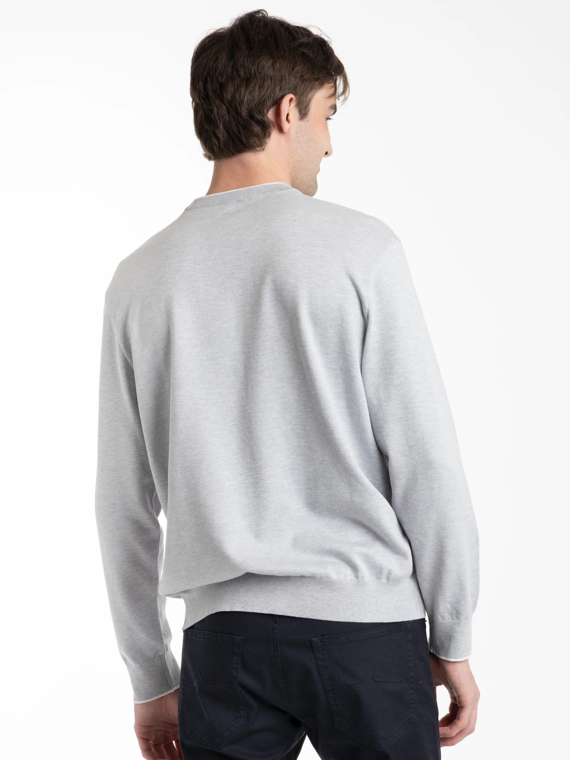 Grey Silk and Cotton Crewneck Sweater - Image 4