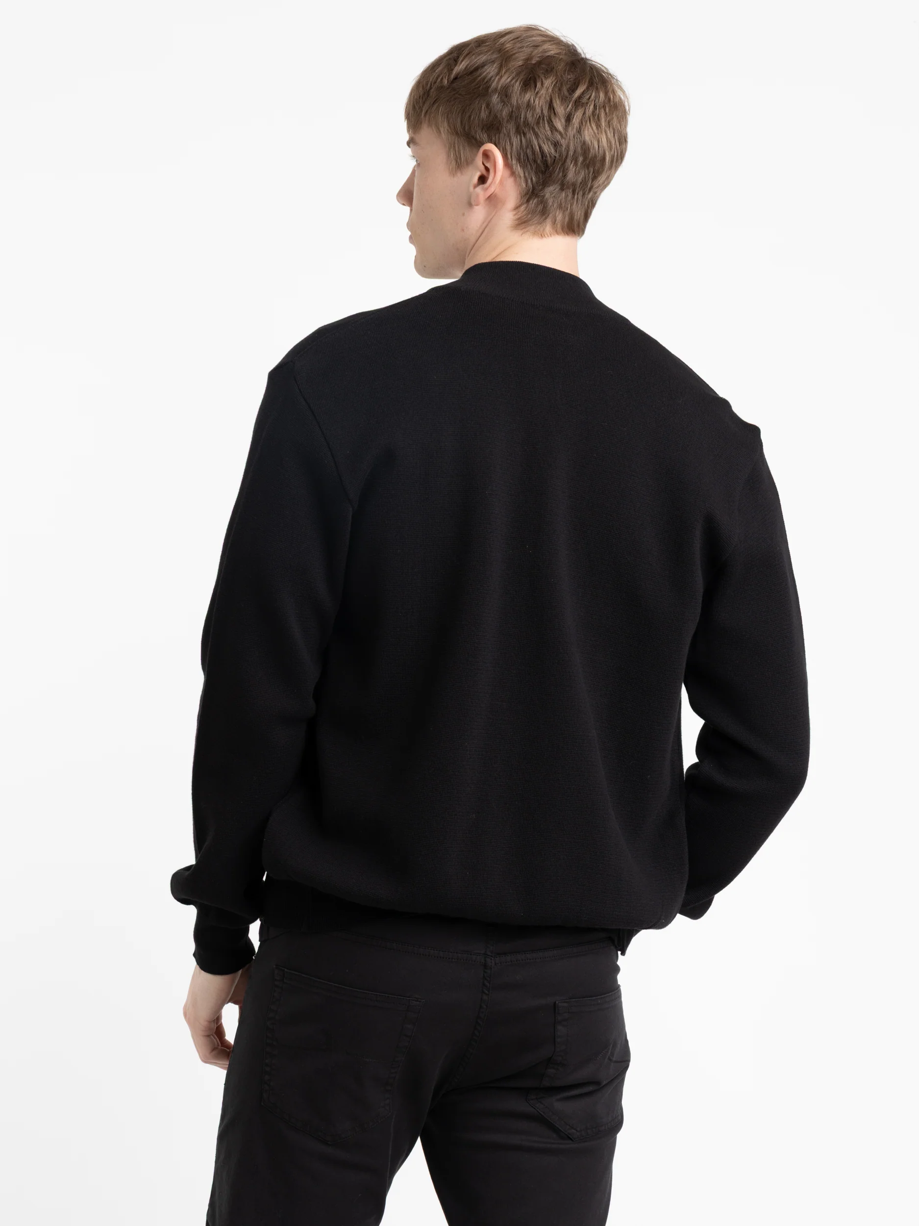 Black Full Cotton Zip Sweater - Image 4