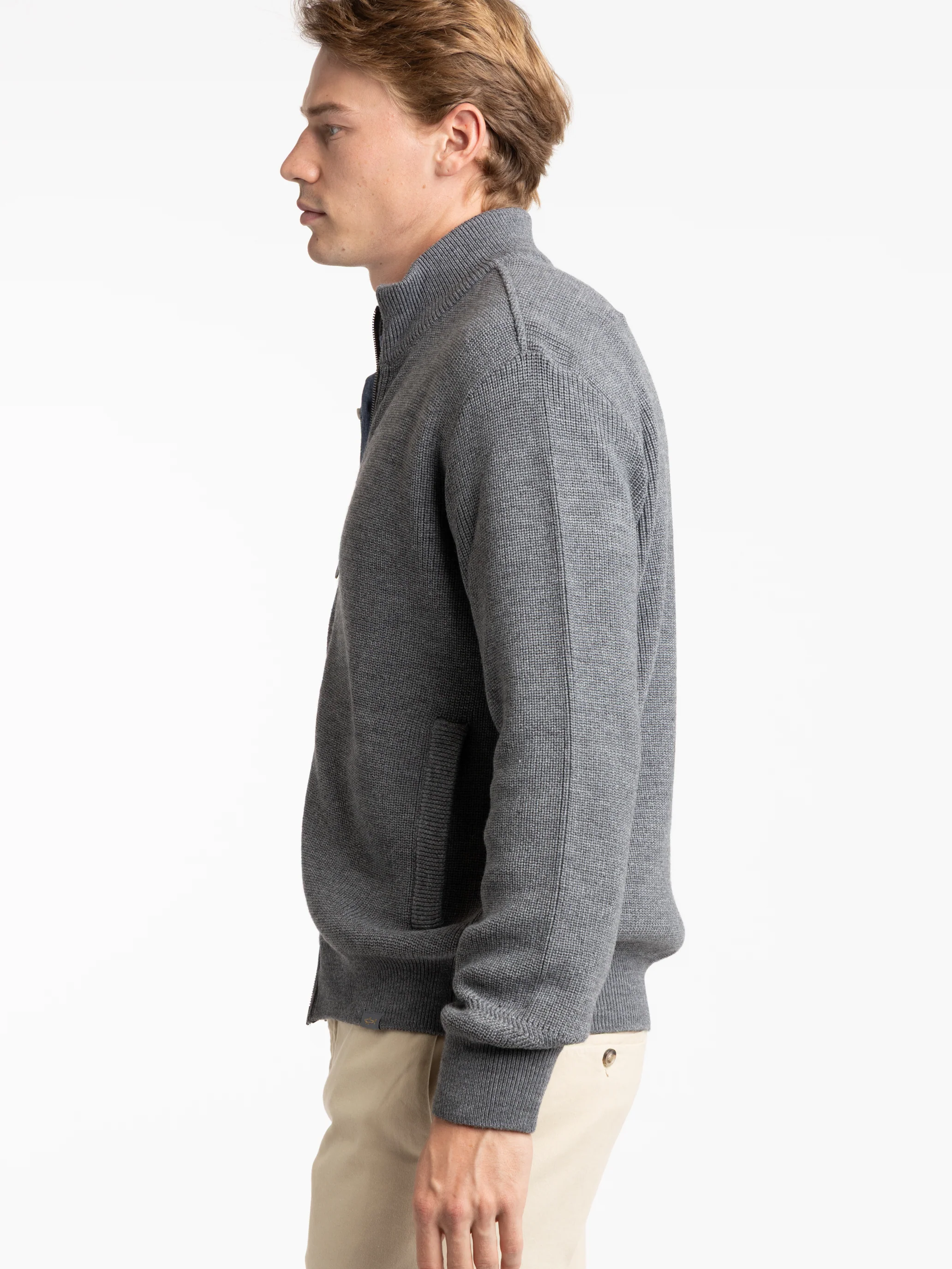 Grey Wool-Blend Full Zip Sweater - Image 3