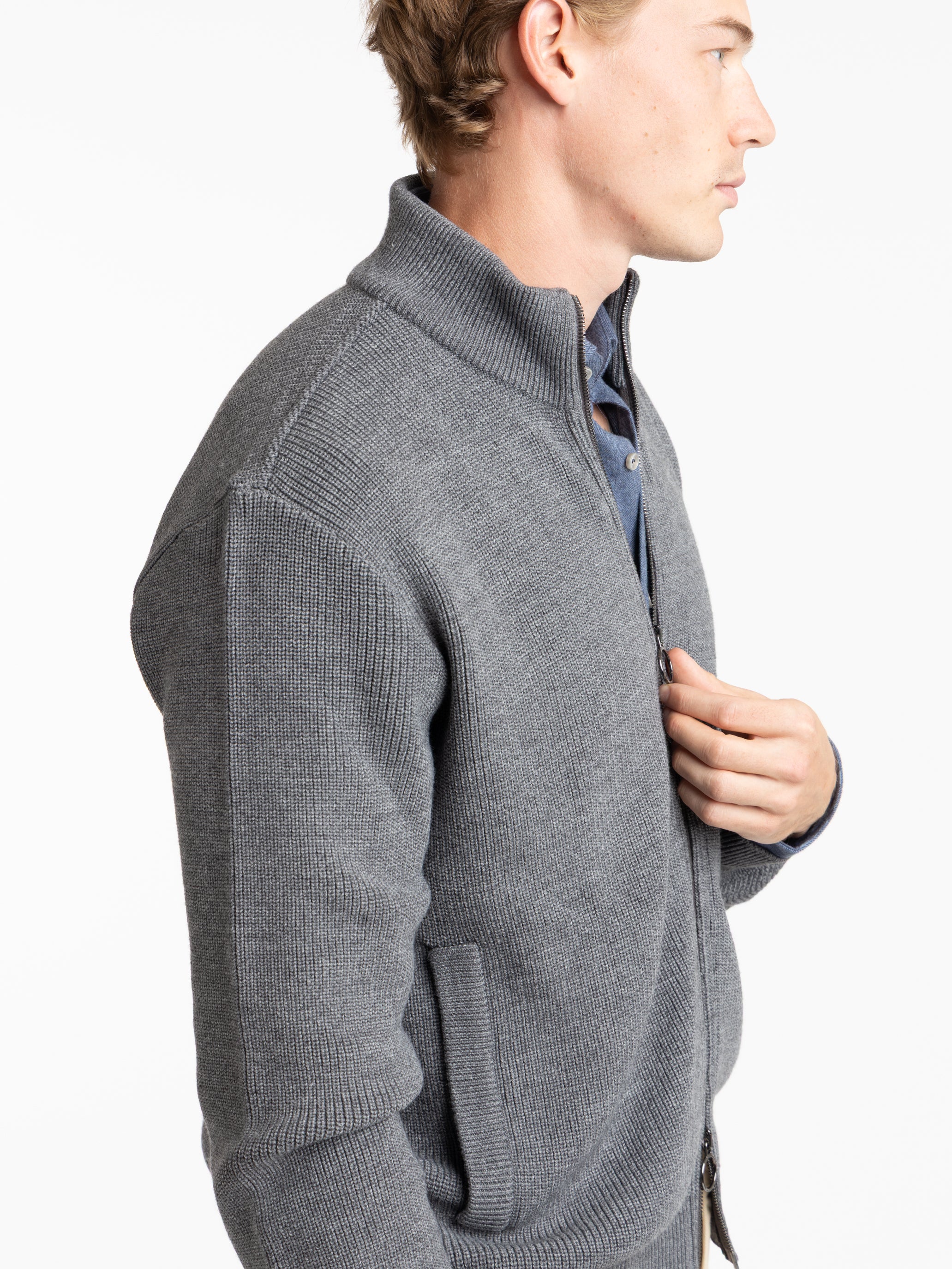 Grey Wool-Blend Full Zip Sweater - Image 5
