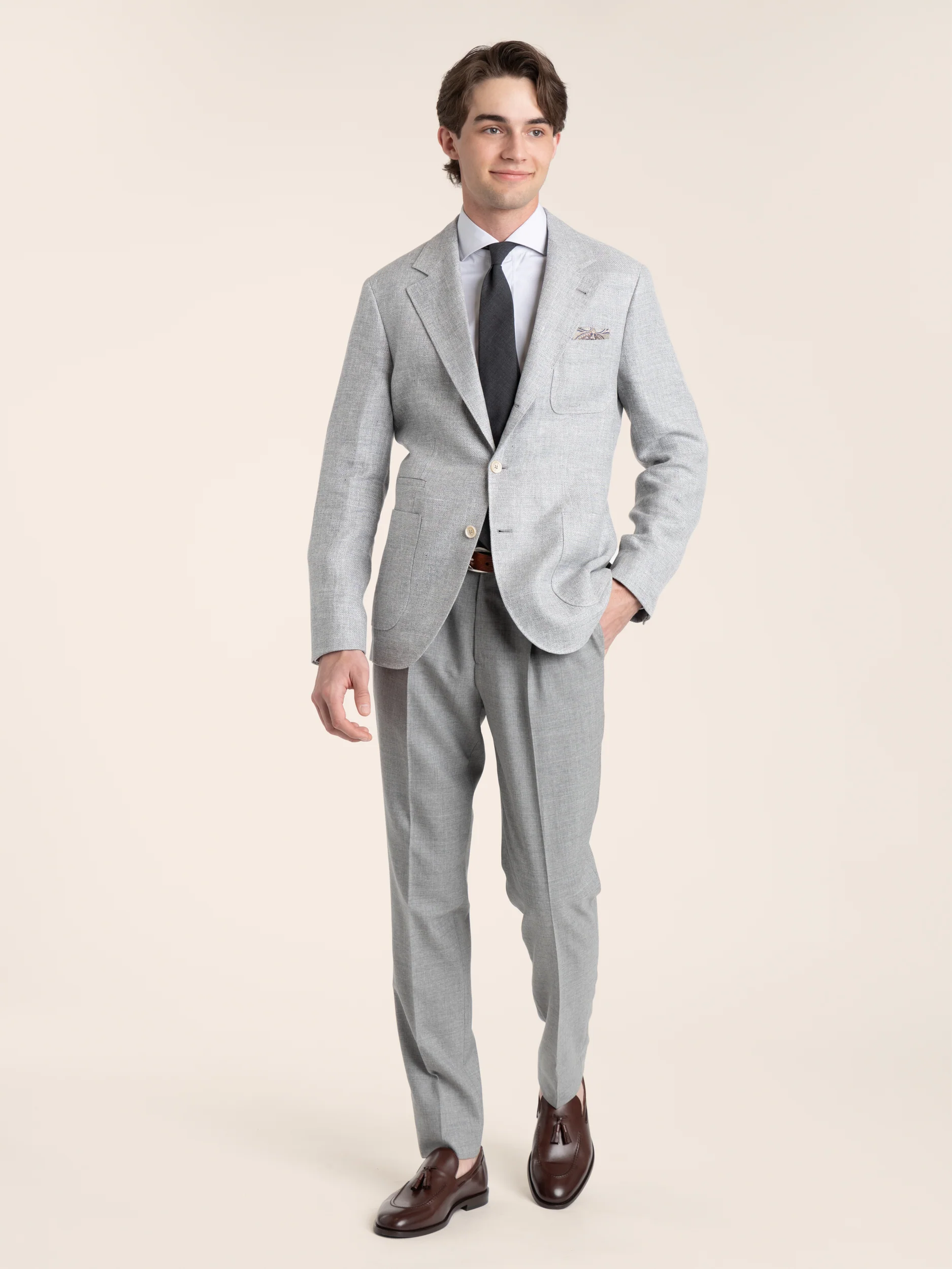 Pearl Grey Virgin Wool Fresco Trousers - Image 2