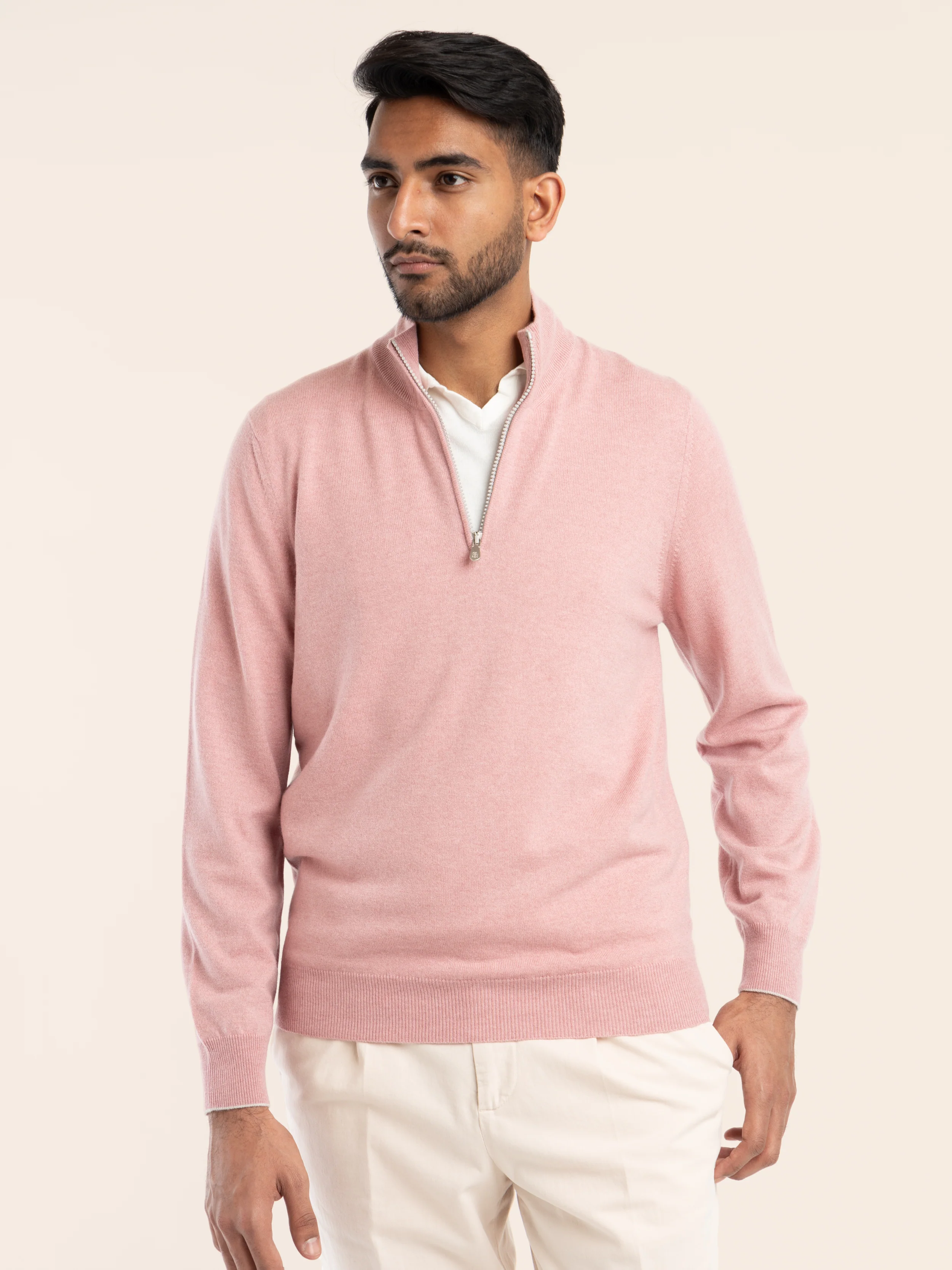 Pink Cashmere Quarter Zip Sweater - Image 3
