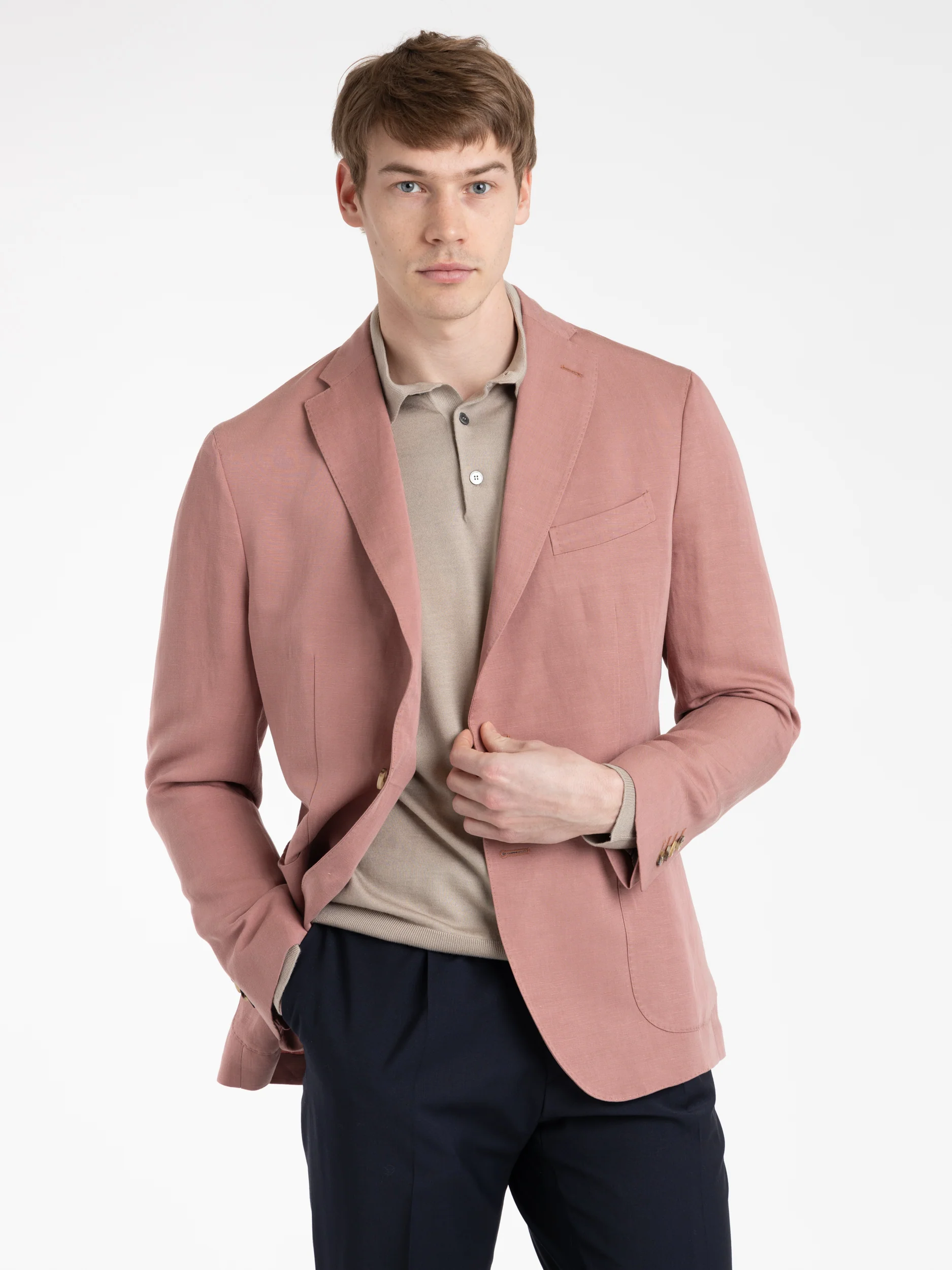 Pink Linen-Blend K-Jacket