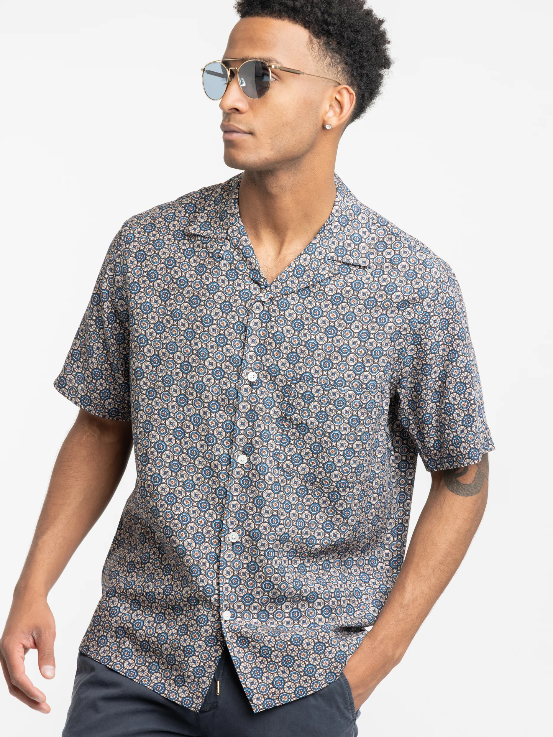 Conte Geometric Print Cobalt Blue Shirt