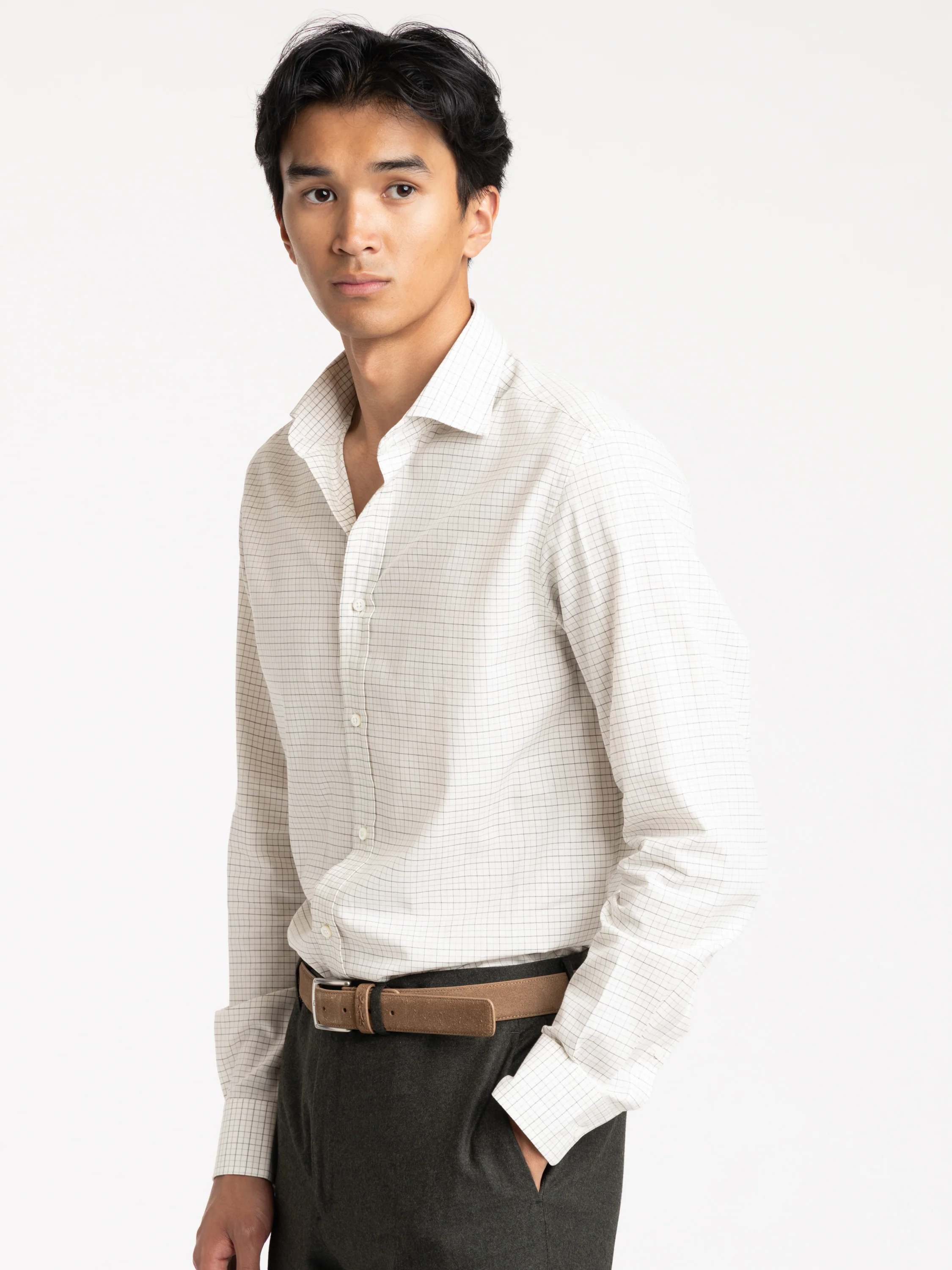 Grey Check White Cotton Sport Shirt