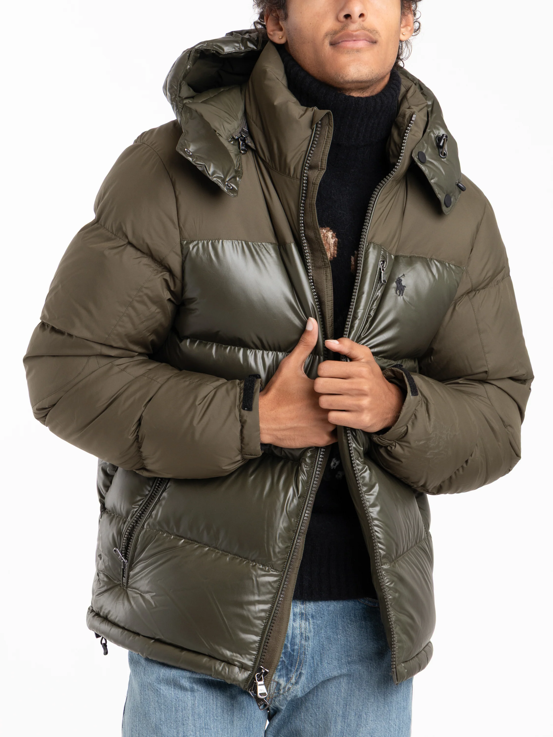 Dark Green Two-Tone Down Jacket - Image 6