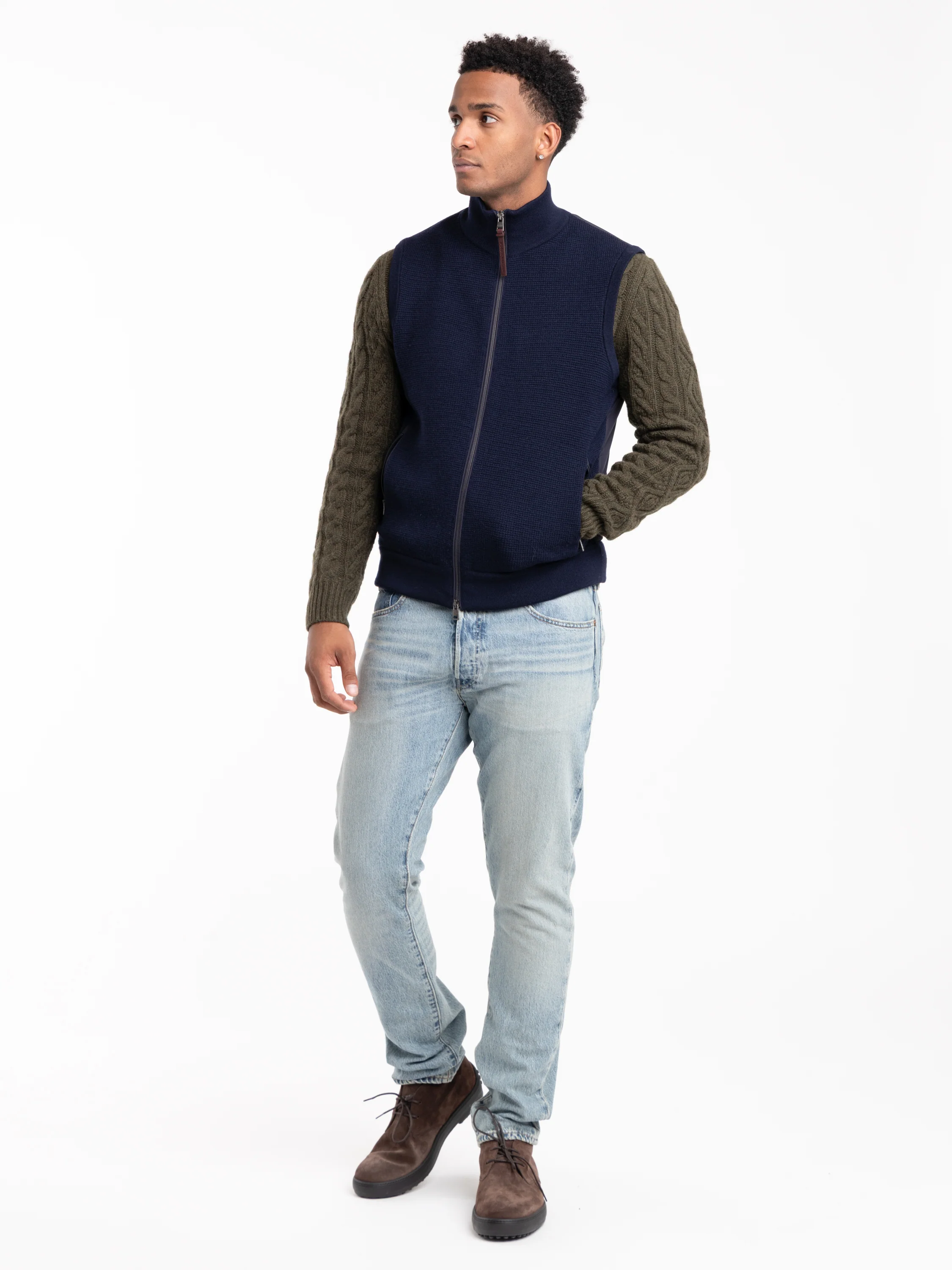 Navy Hybrid Full-Zip Sweater Vest - Image 2