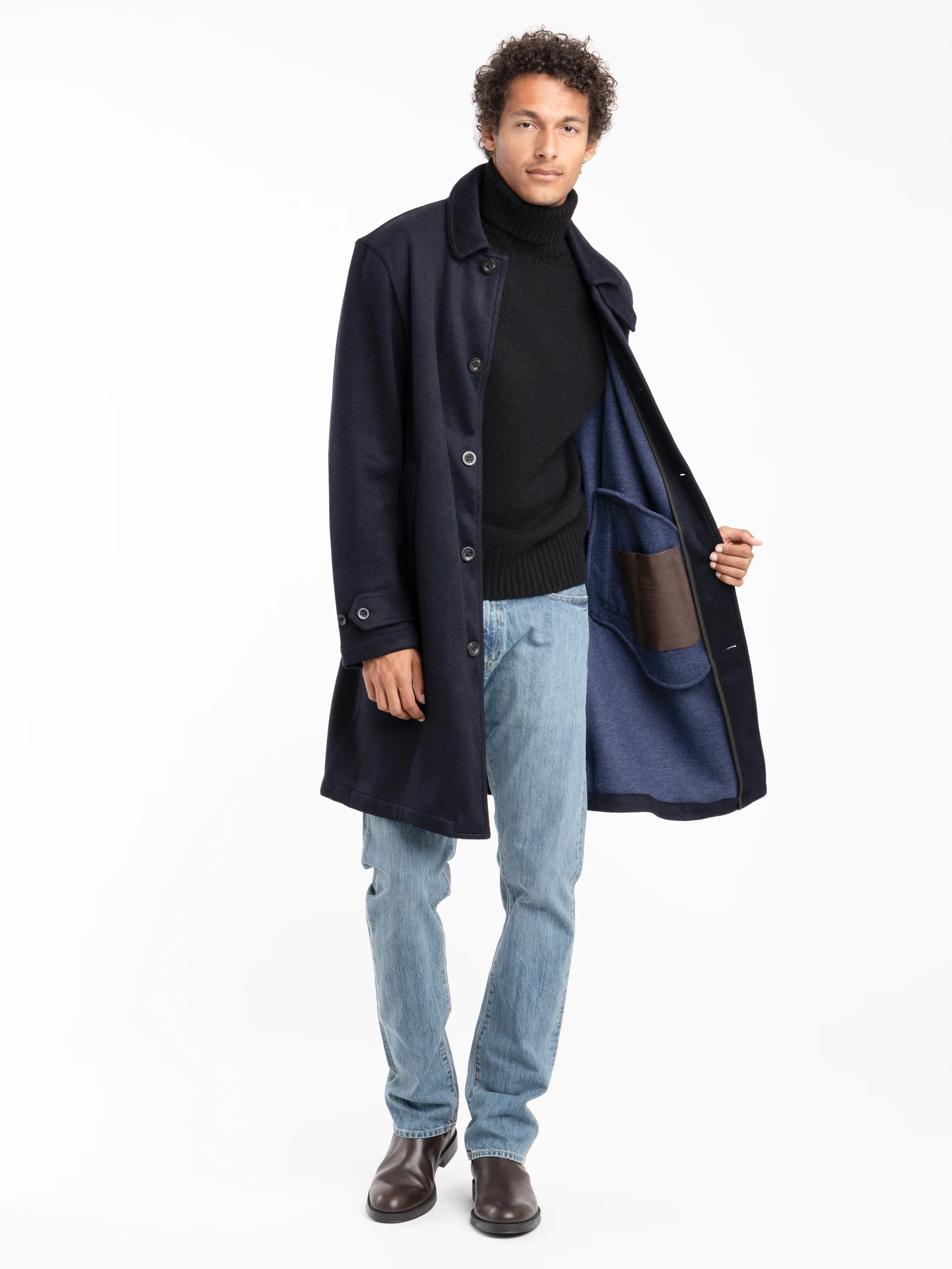 Navy Wool-Cotton Coat - Image 3