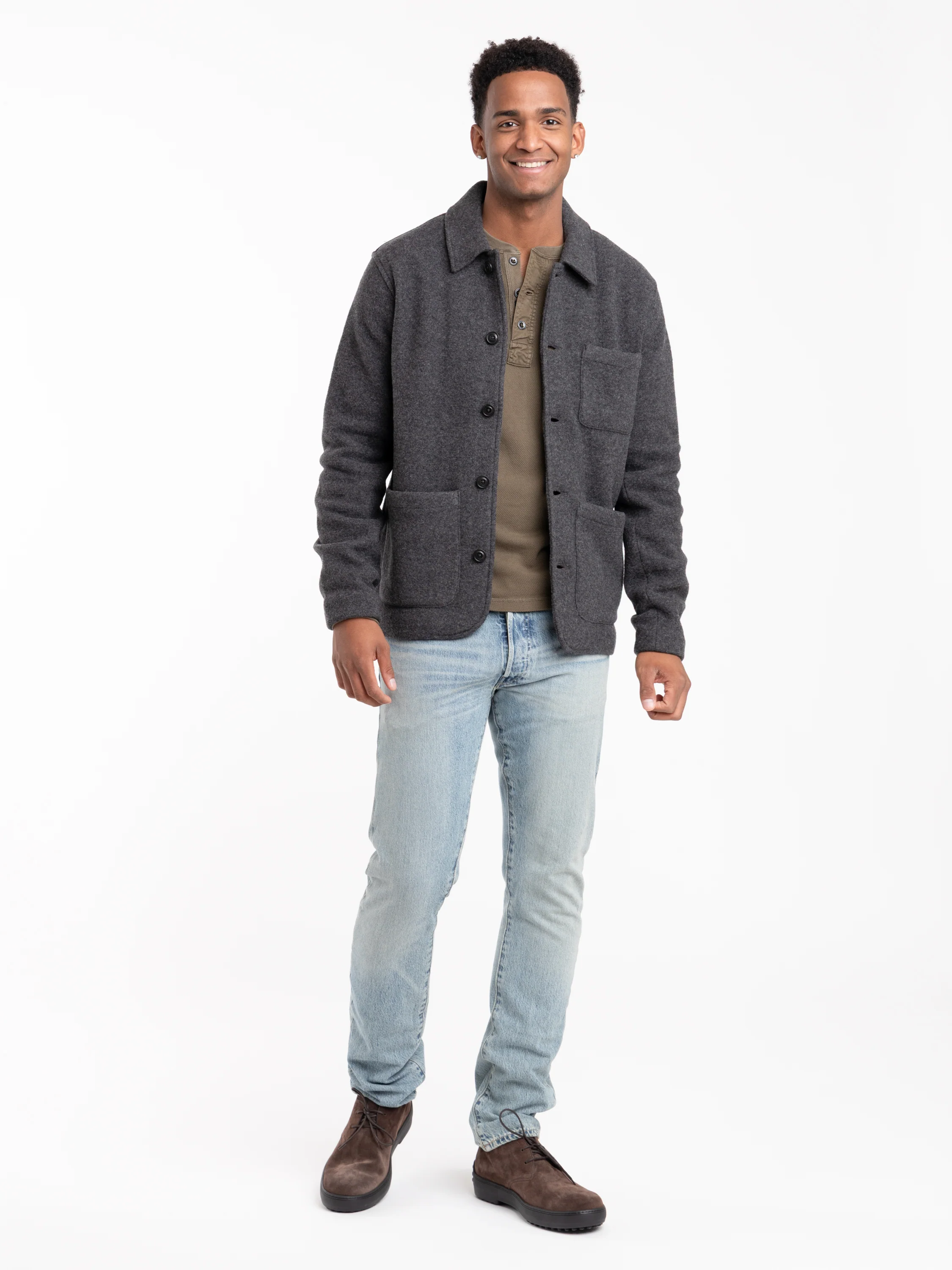 Grey Wool Blend Double Knit Chore Jacket - Image 2