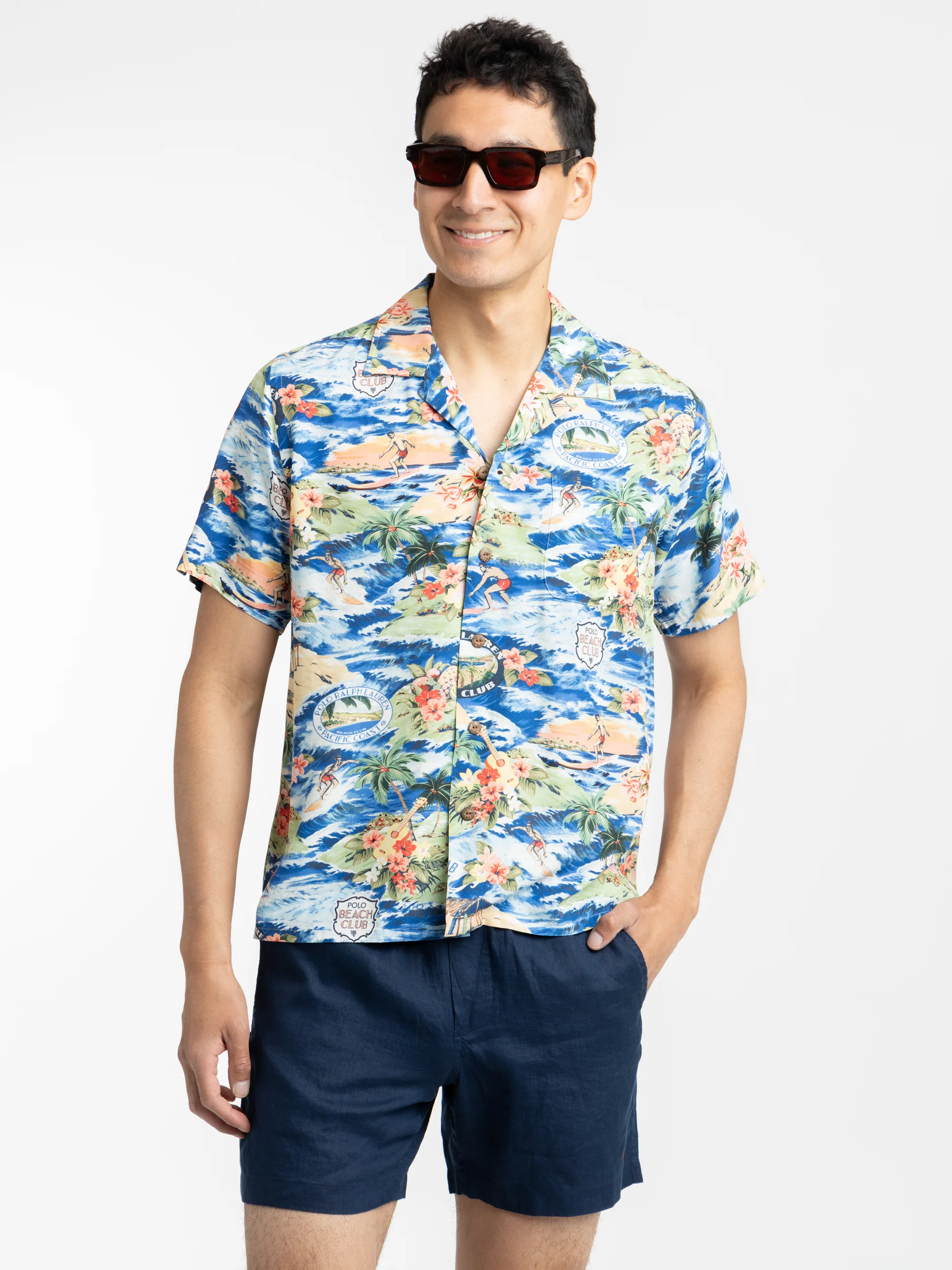 Classic Fit Beach-Print Camp Shirt