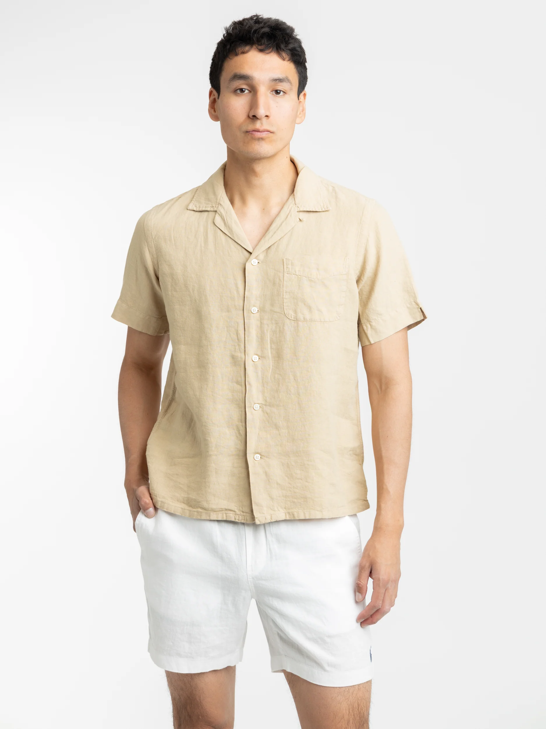 Beige Short Sleeve Classic Fit Shirt