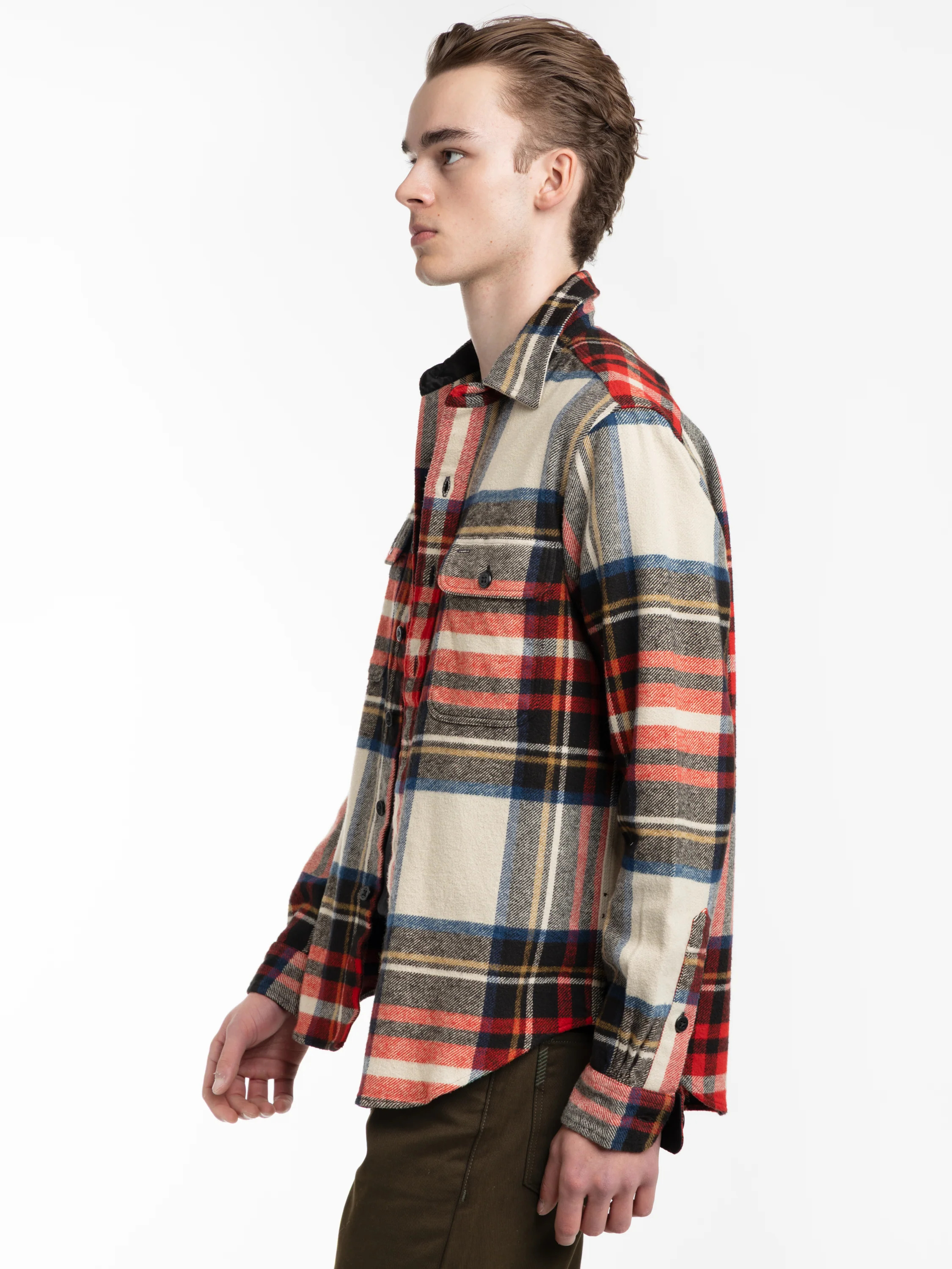 Red Multi Check Flannel Overshirt - Image 3