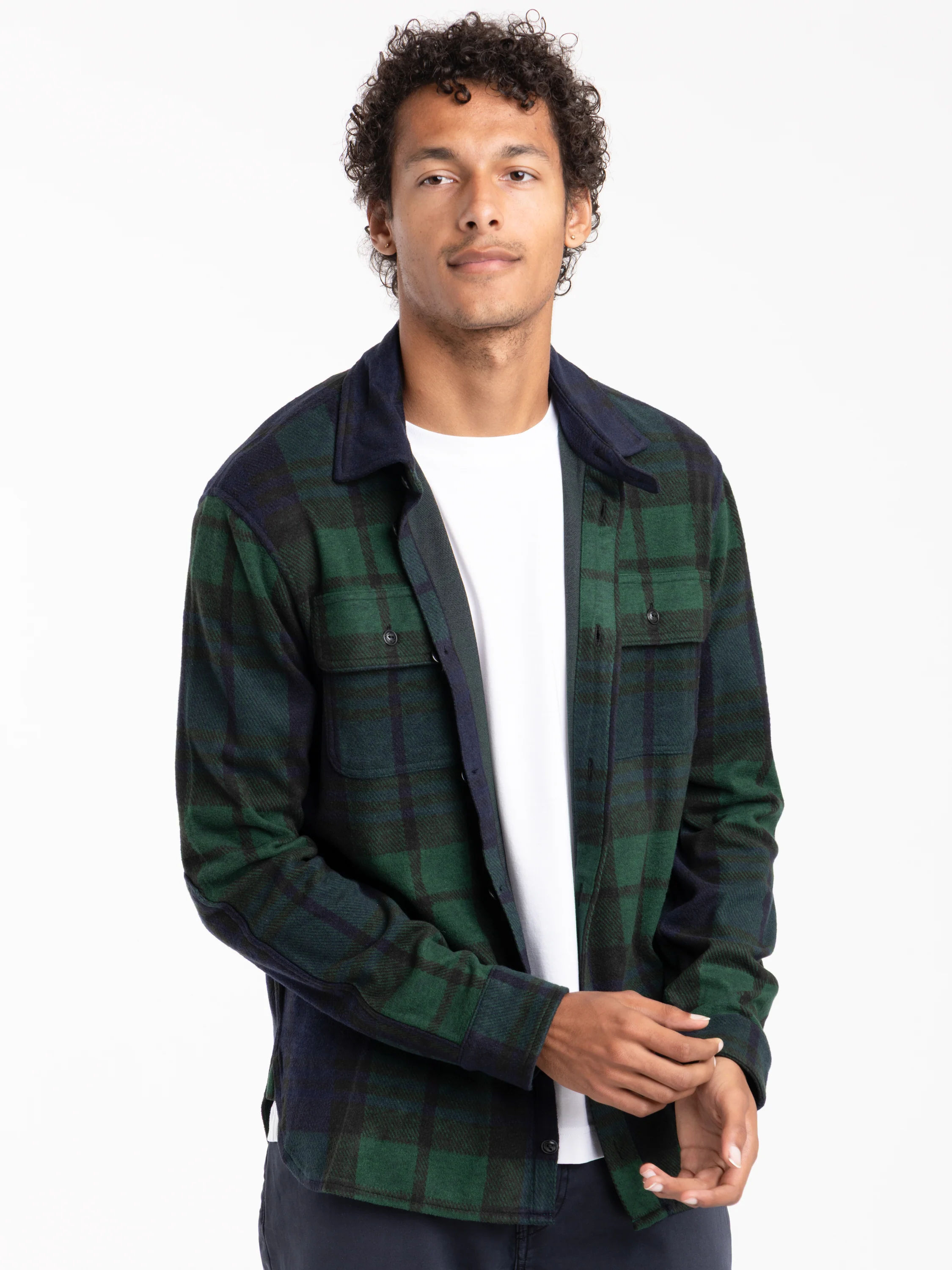 Blackwatch Plaid Knit Flannel Overshirt