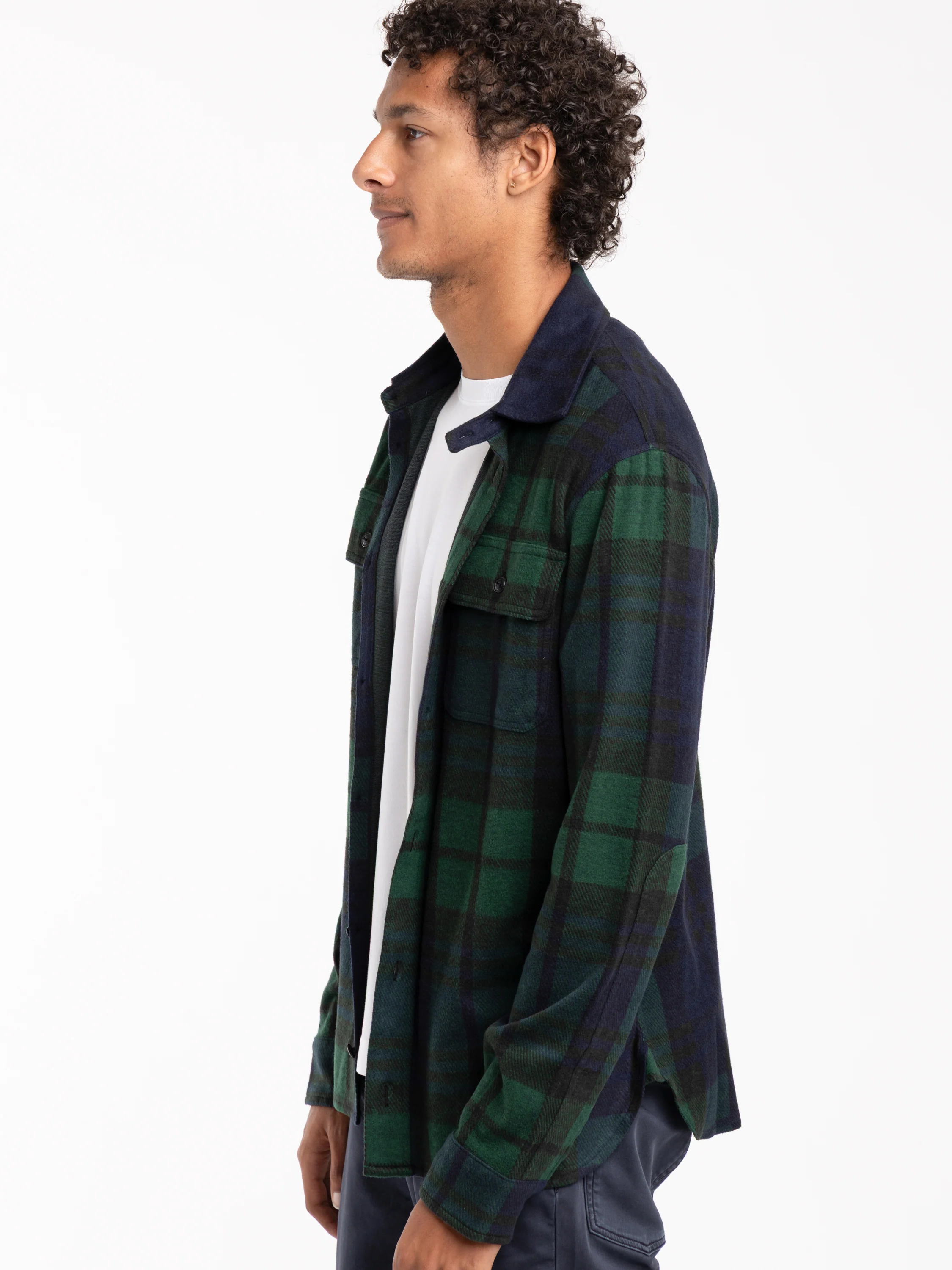 Blackwatch Plaid Knit Flannel Overshirt - Image 3