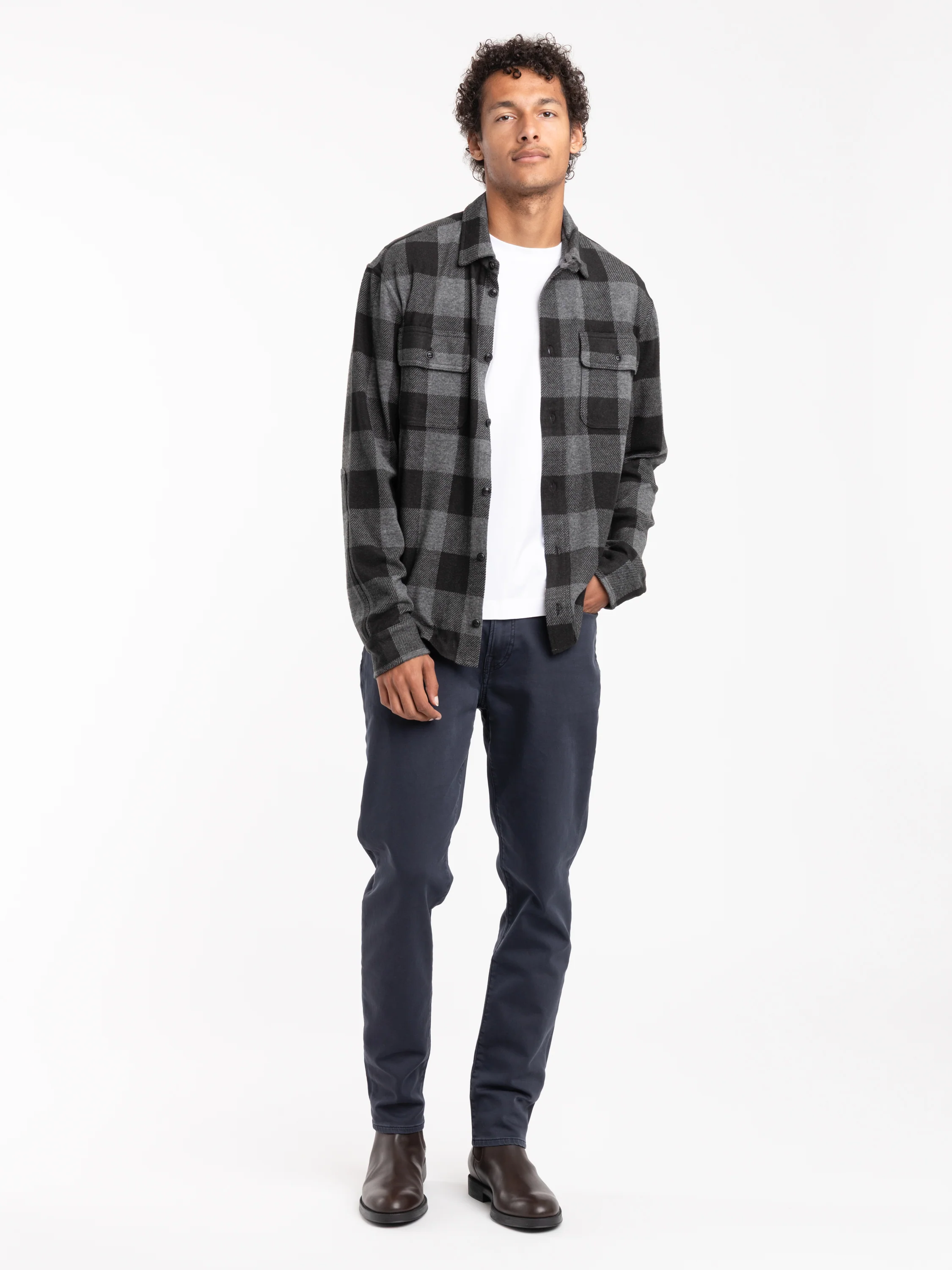 Black/Grey Plaid Knit Flannel Overshirt - Image 2
