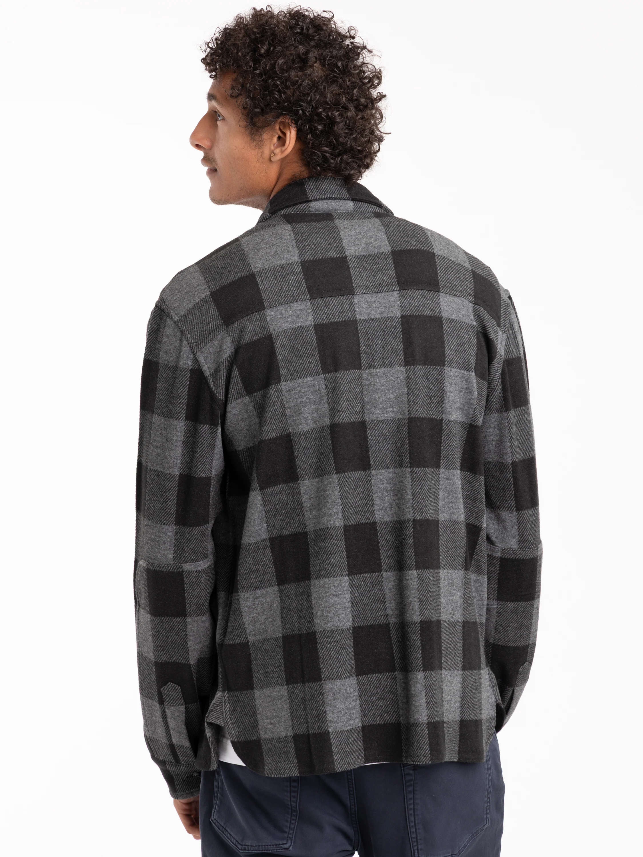 Black/Grey Plaid Knit Flannel Overshirt - Image 5