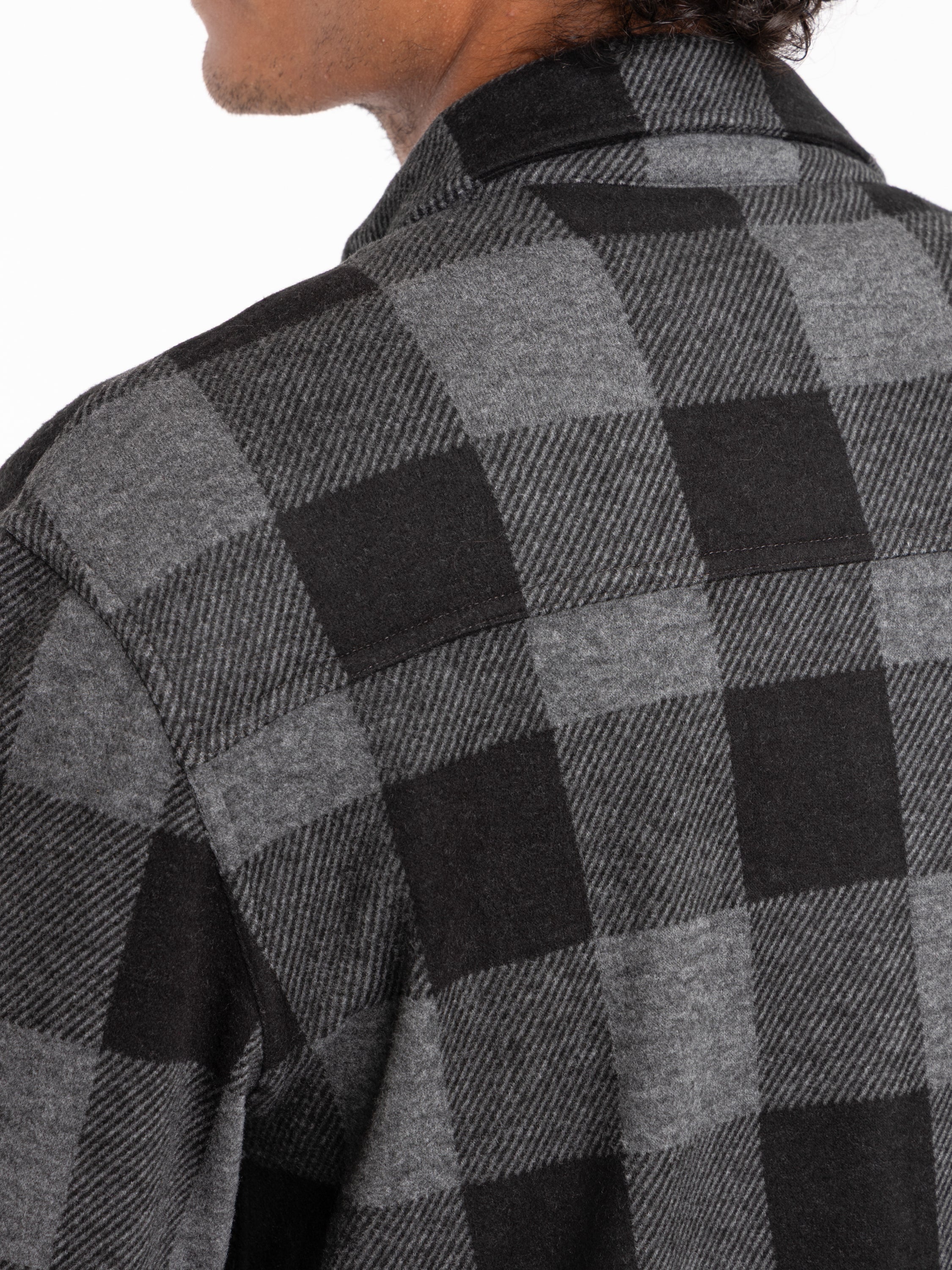 Black/Grey Plaid Knit Flannel Overshirt - Image 6
